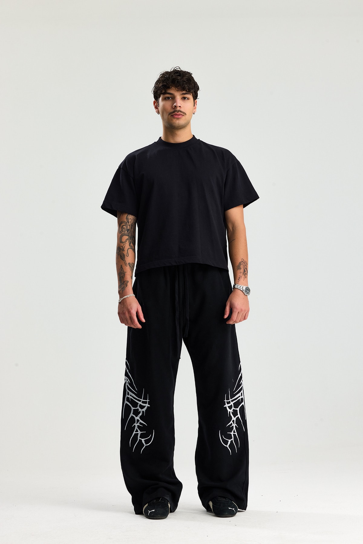 Siyah Bones Nakış Detay Premium Baggy Sweatpant 