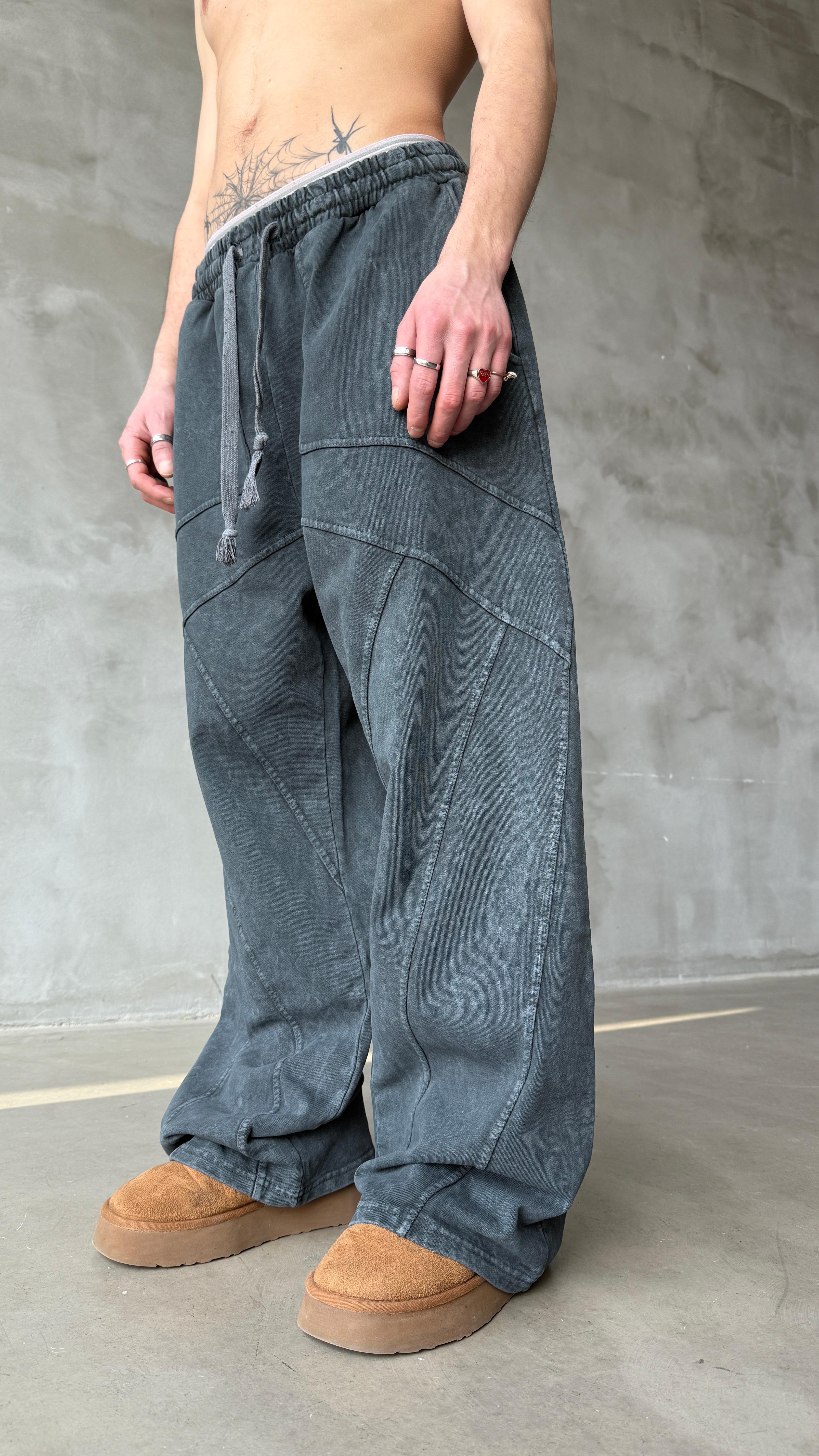 Road Lines Mavi Yıkamalı Mevsimlik Premium Baggy Sweatpant