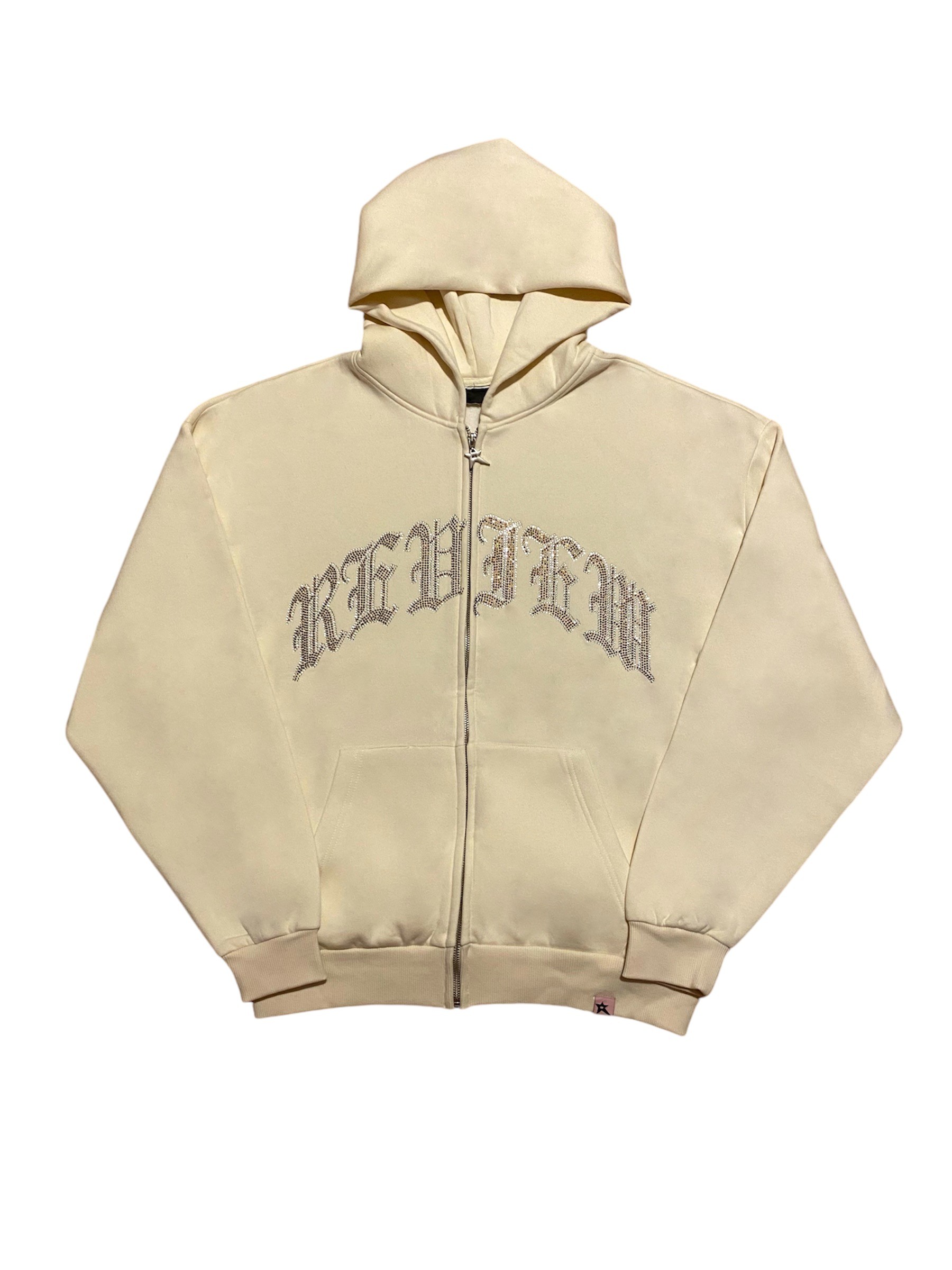 RW Krem Rhinestones Oversize Zipper Hoodie