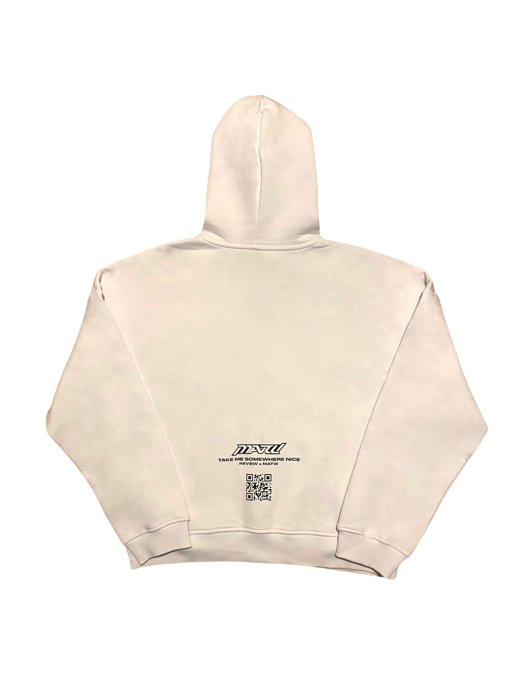 RW White Hologram Baskı Oversize Zipper Hoodie 