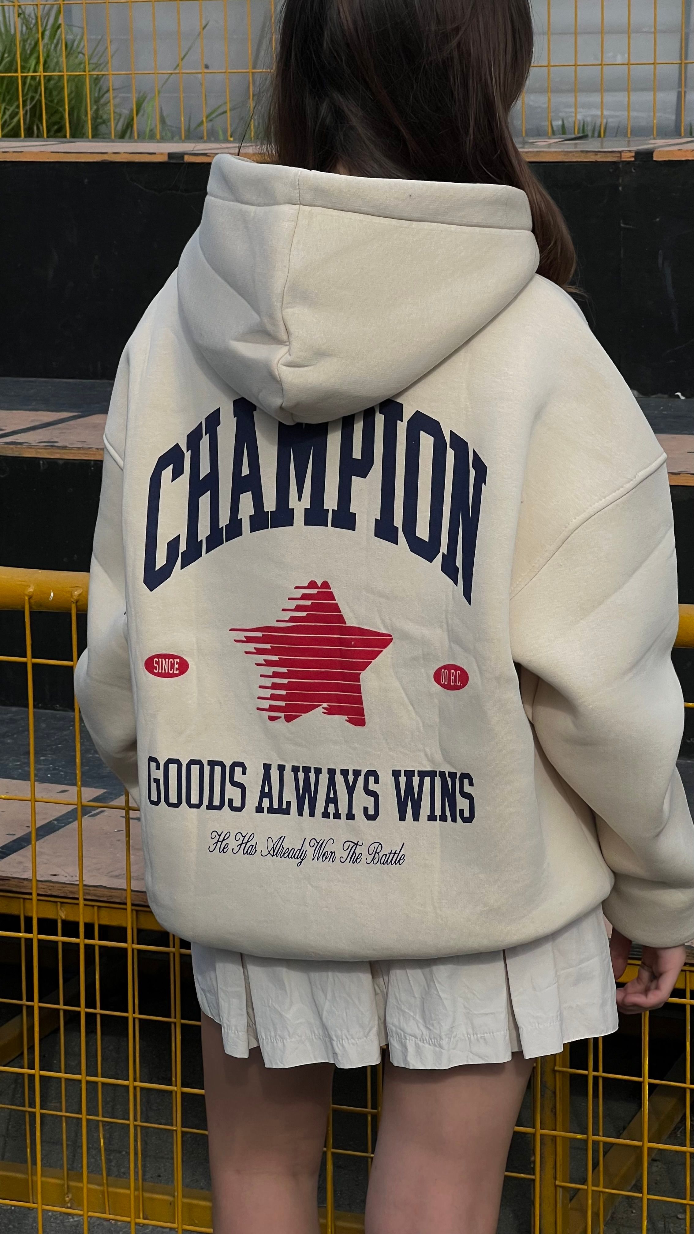 Champion Bej Oversize Hoodie 