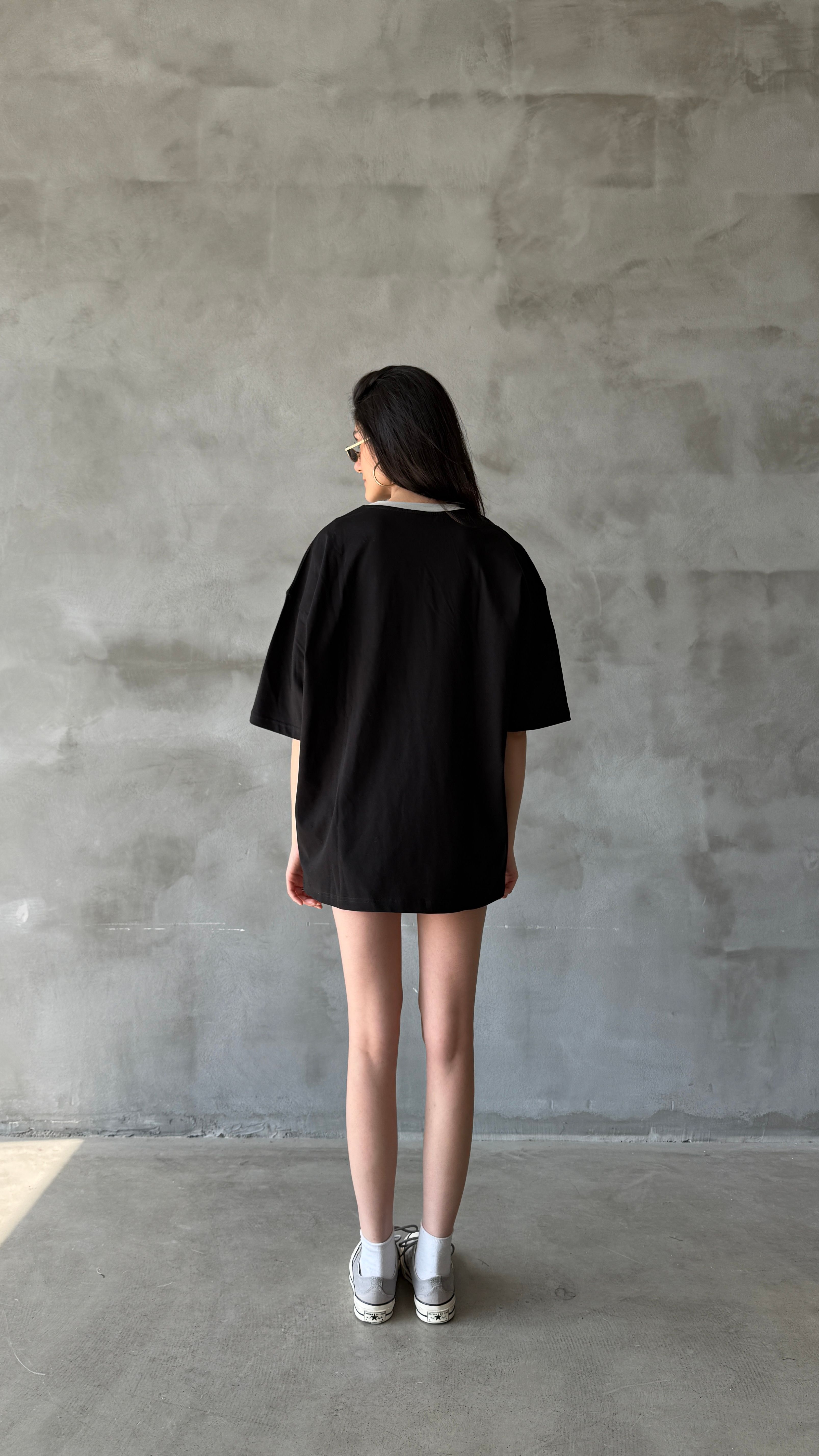 Siyah Sports League Oversize Tişört 