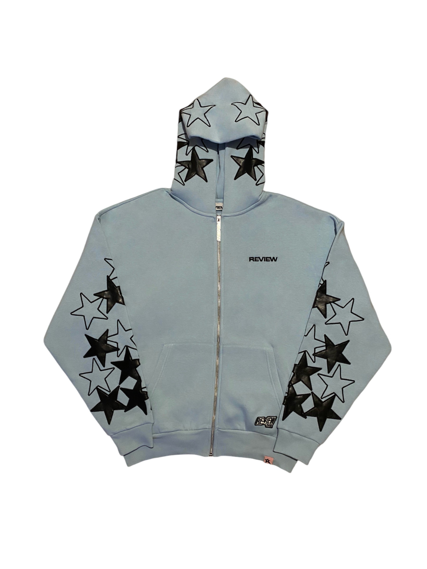 RW Baby Blue Patch Stars Oversize Zipper Hoodie 