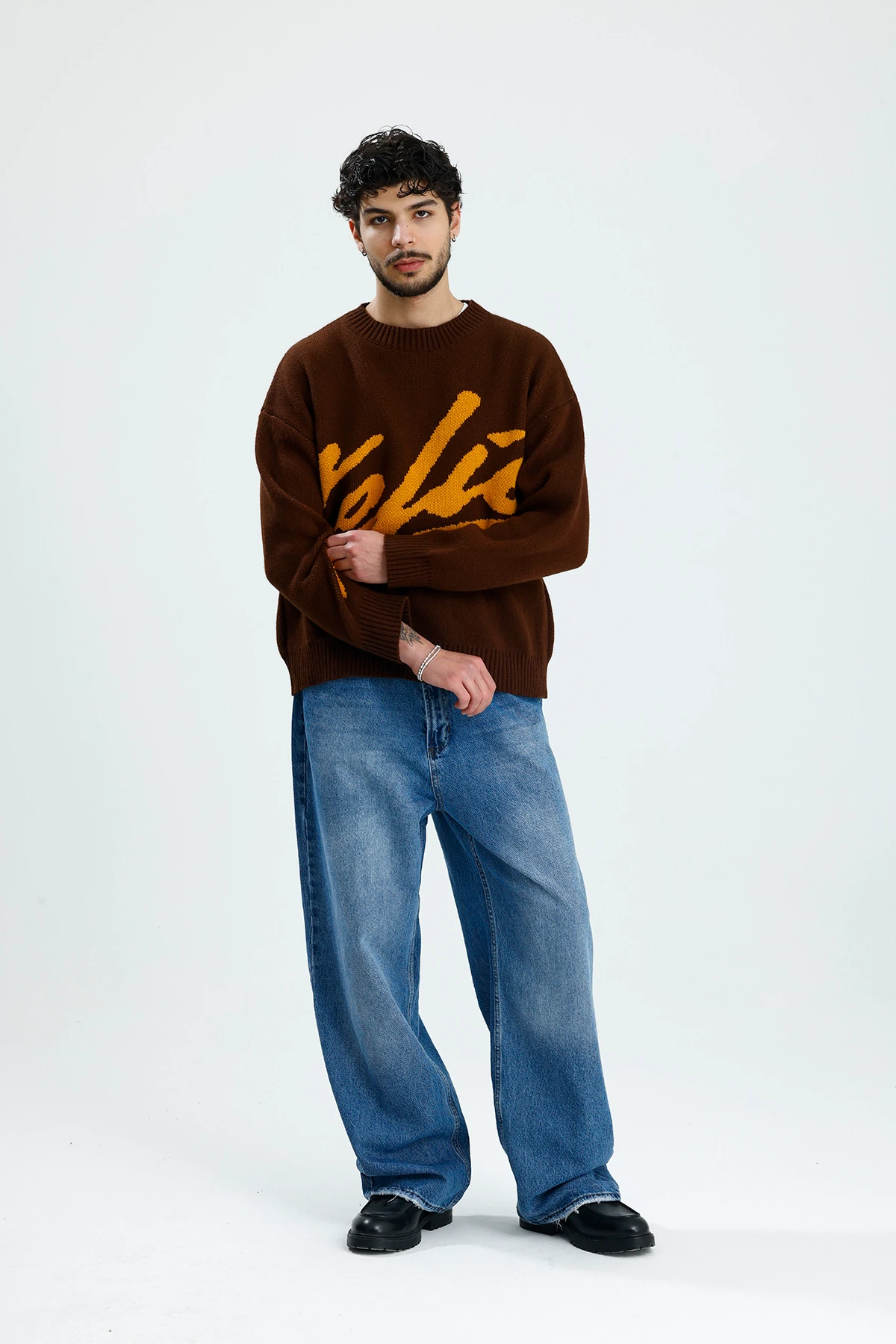 Kahve Steliez Boxy Fit Oversize Premium Triko Kazak