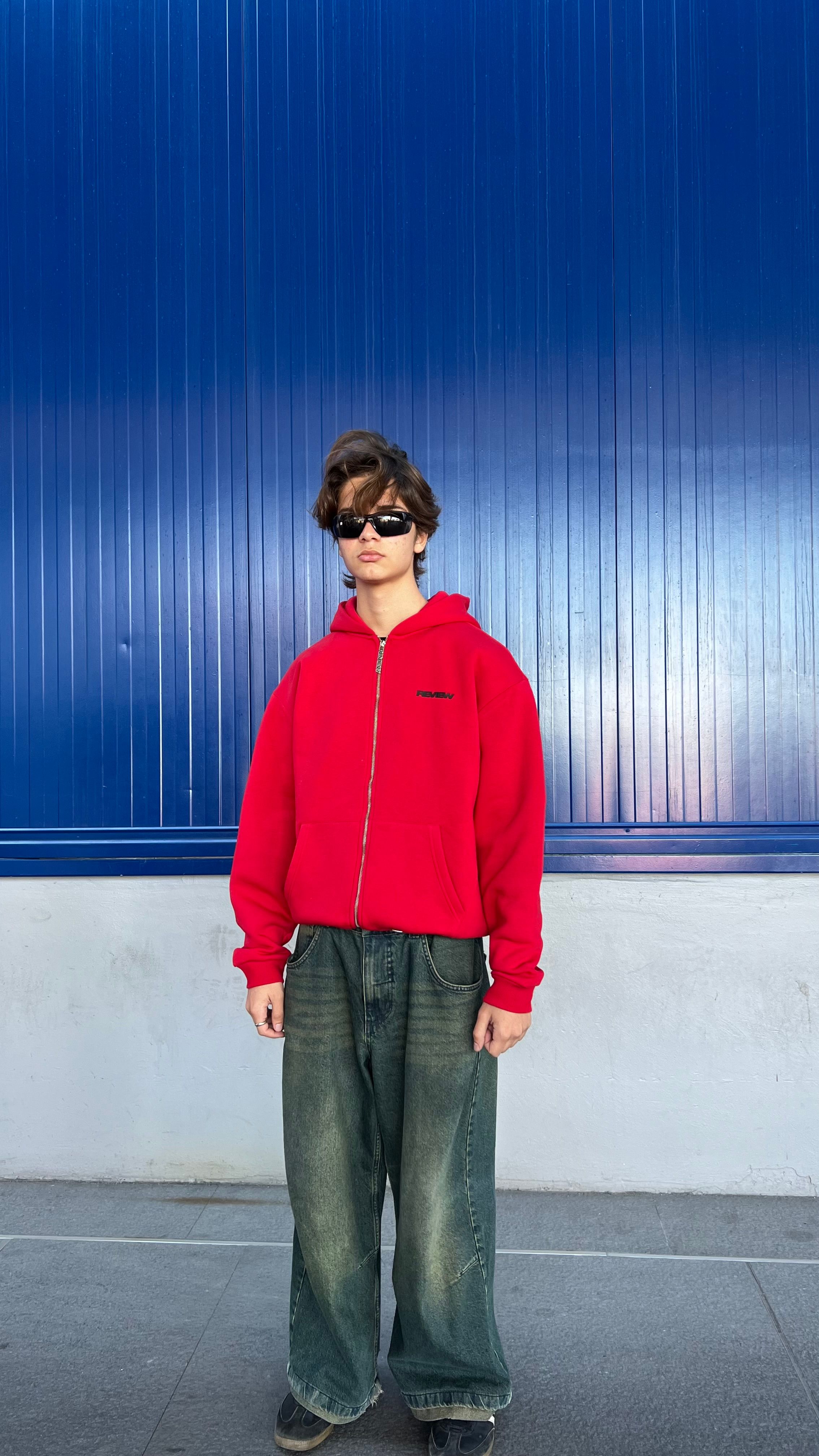 RW Red Basic Oversize Zipper Hoodie 