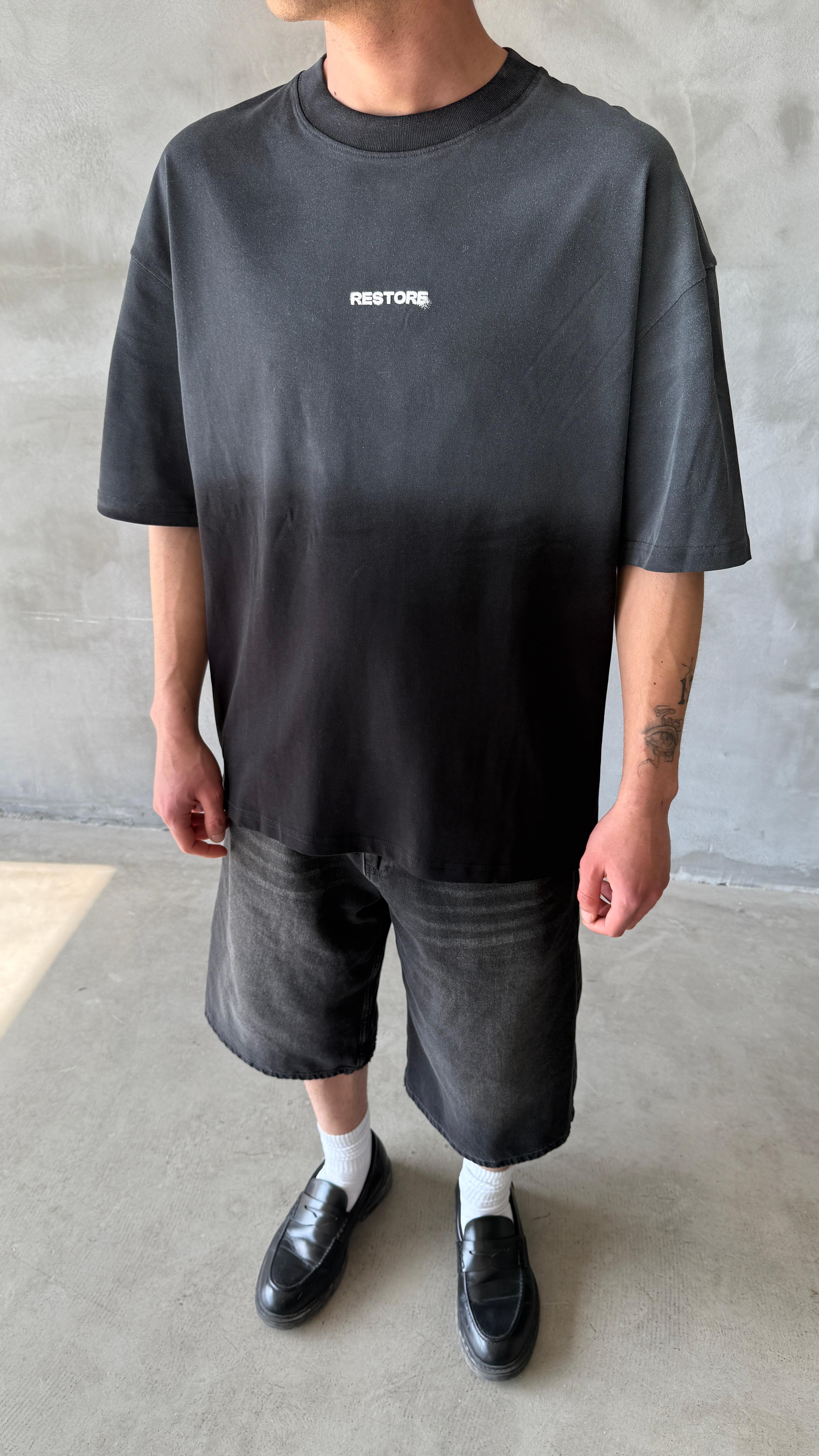 Antrasit Restore Yıkamalı Oversize Tişört 