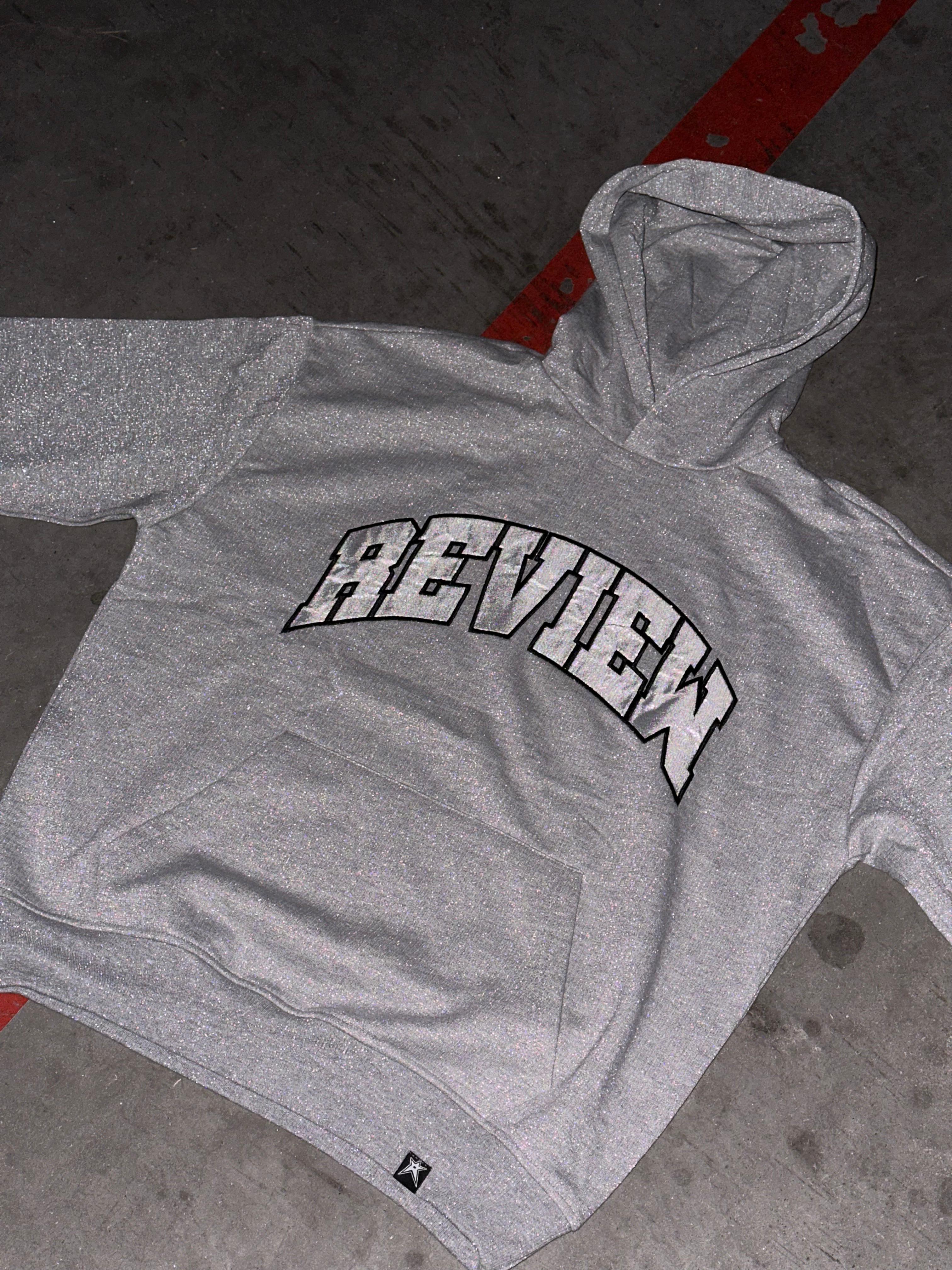 RW Grey Simli Nakış İşlemeli Oversize Hoodie