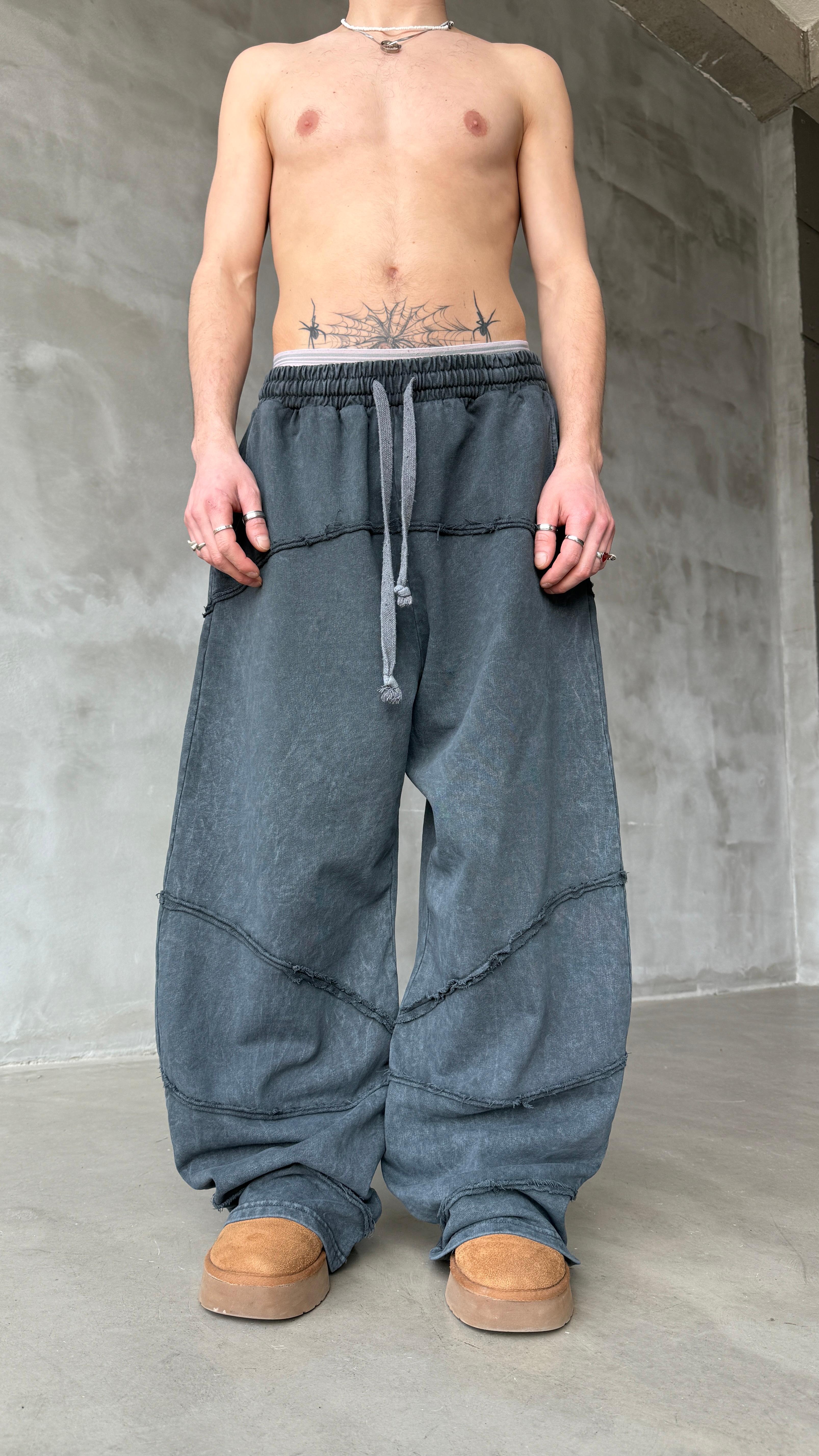 Ters Dikiş Mavi Yıkamalı Mevsimlik Premium Baggy Sweatpant