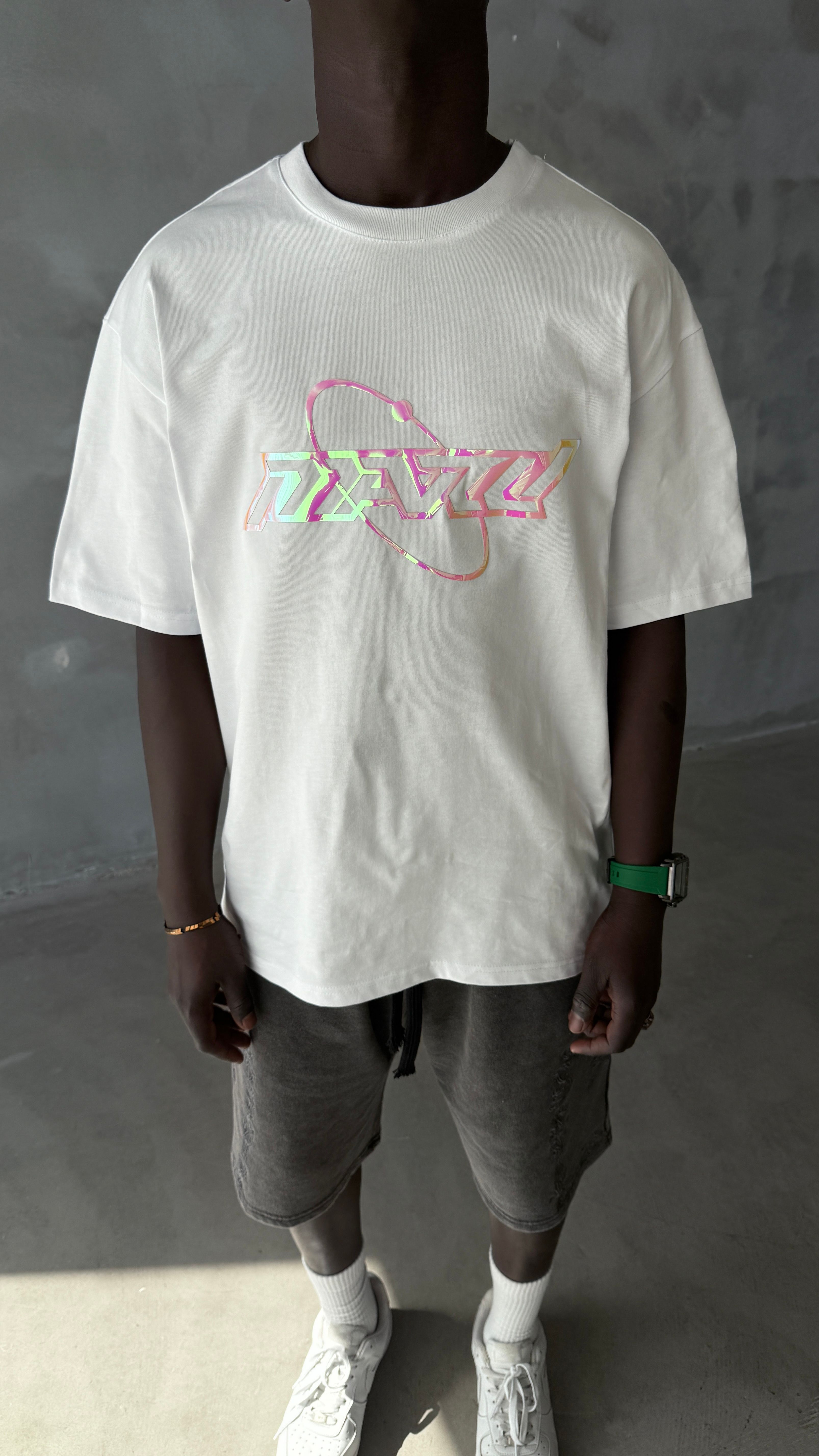 RW White Hologram Baskı Oversize Tişört 