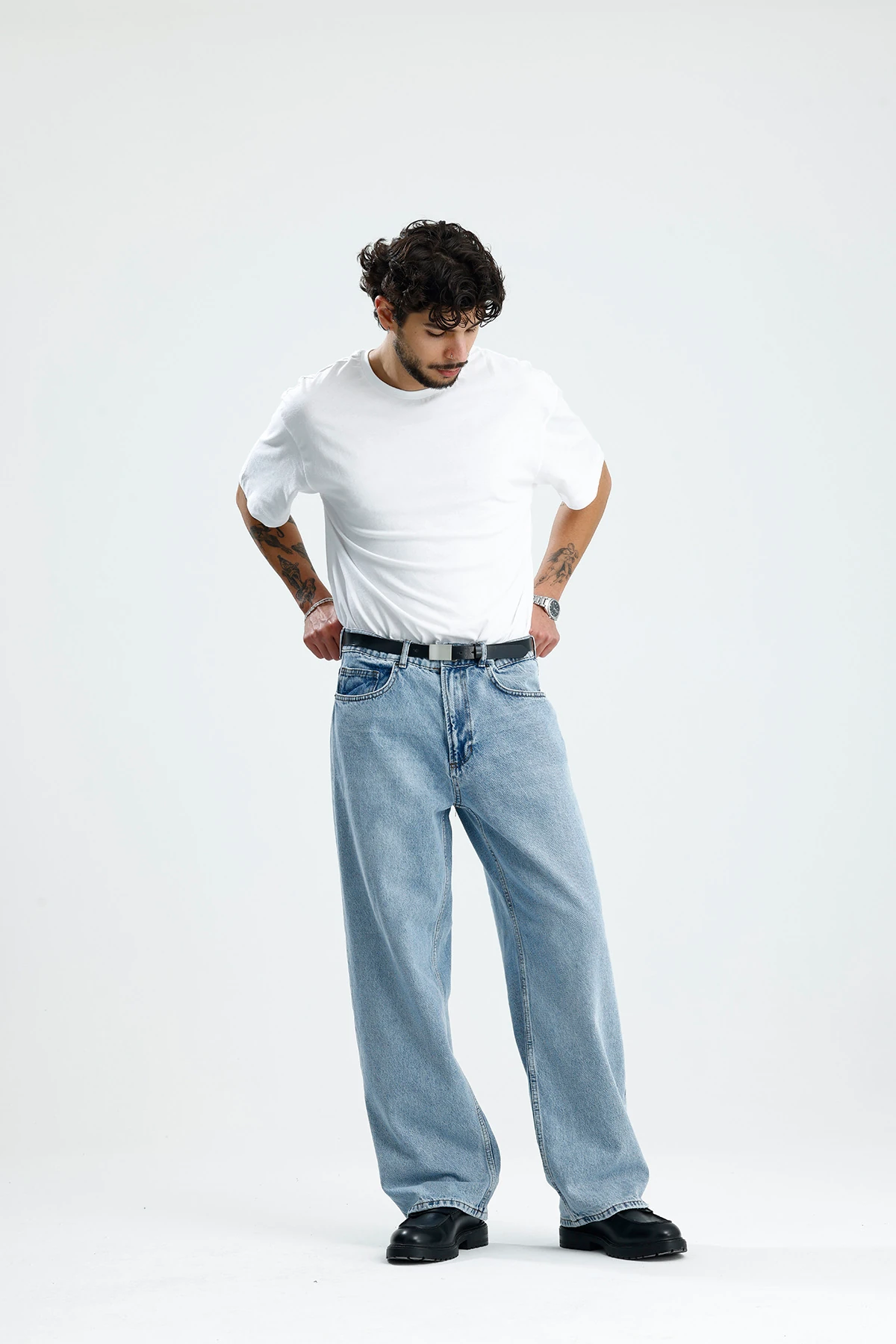 Buz Mavisi Yıkamalı Premium Baggy Jean