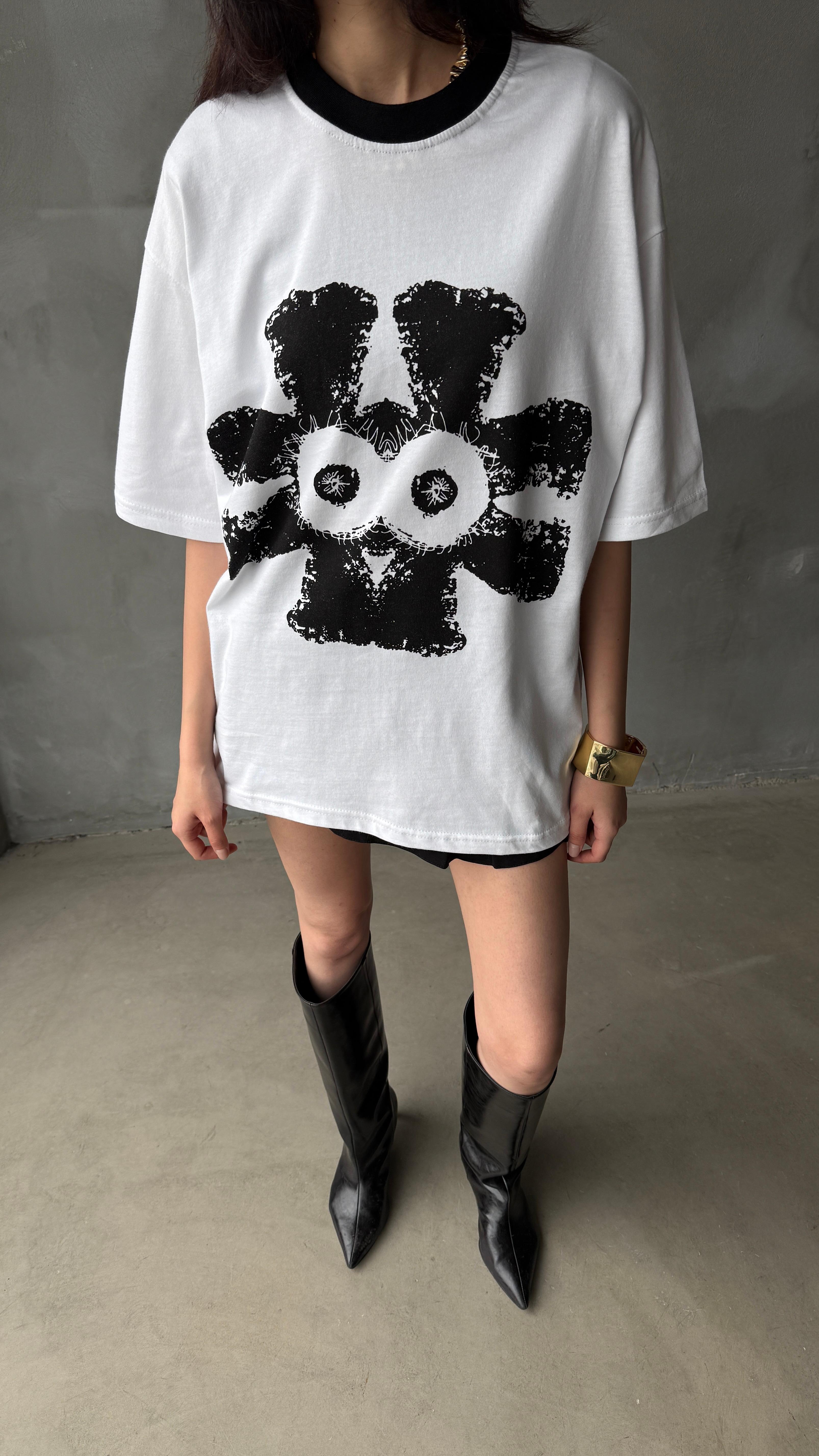 Psycho Beyaz Oversize Tişört 