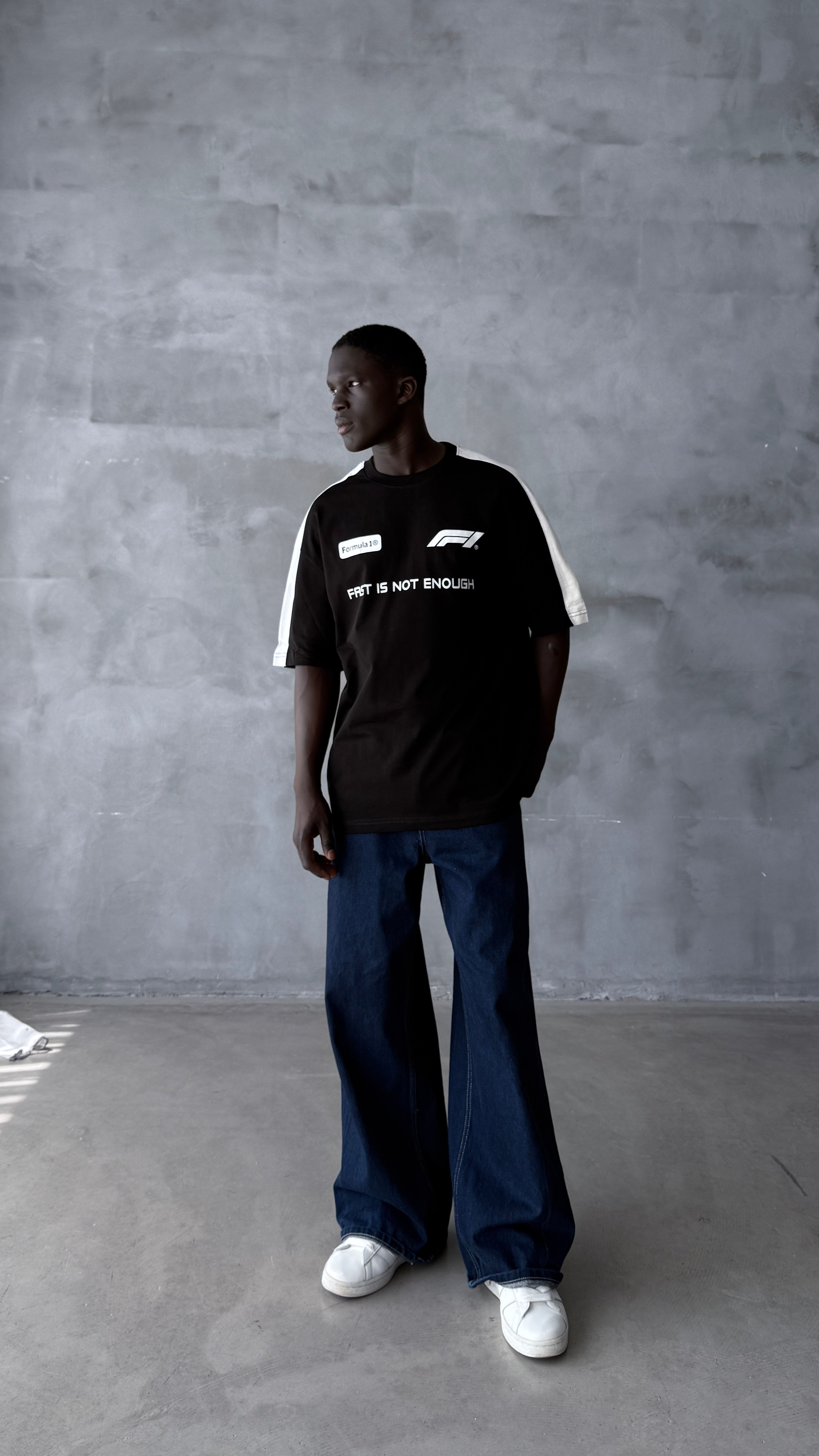 Siyah Formula 1 Oversize Tişört 
