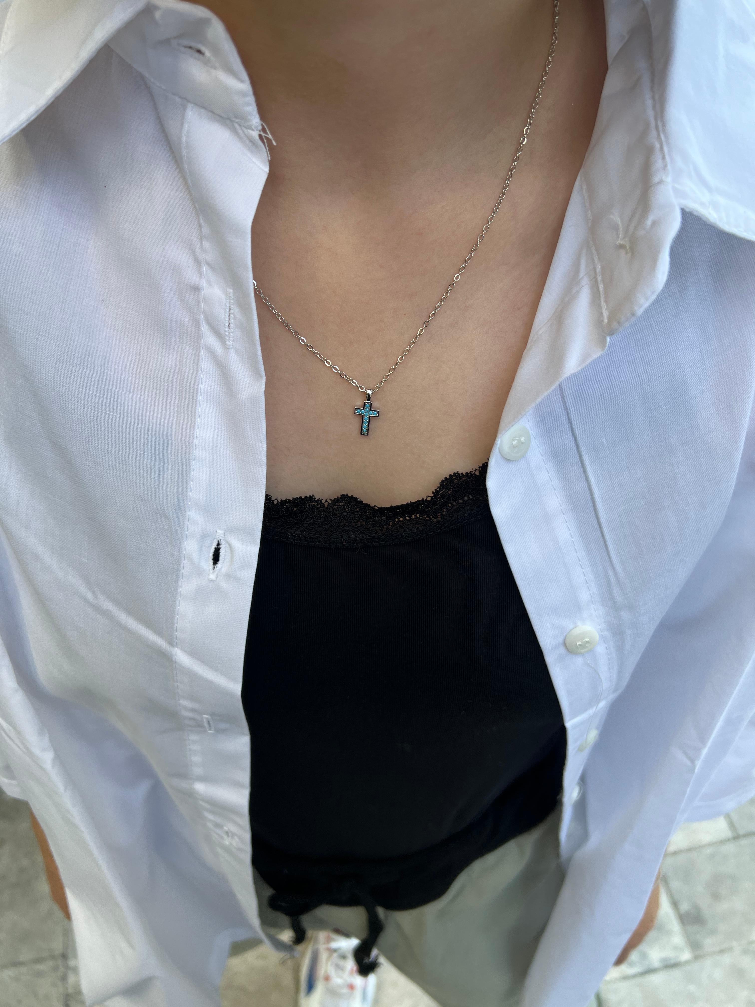 Cross Light Blue Color Necklace