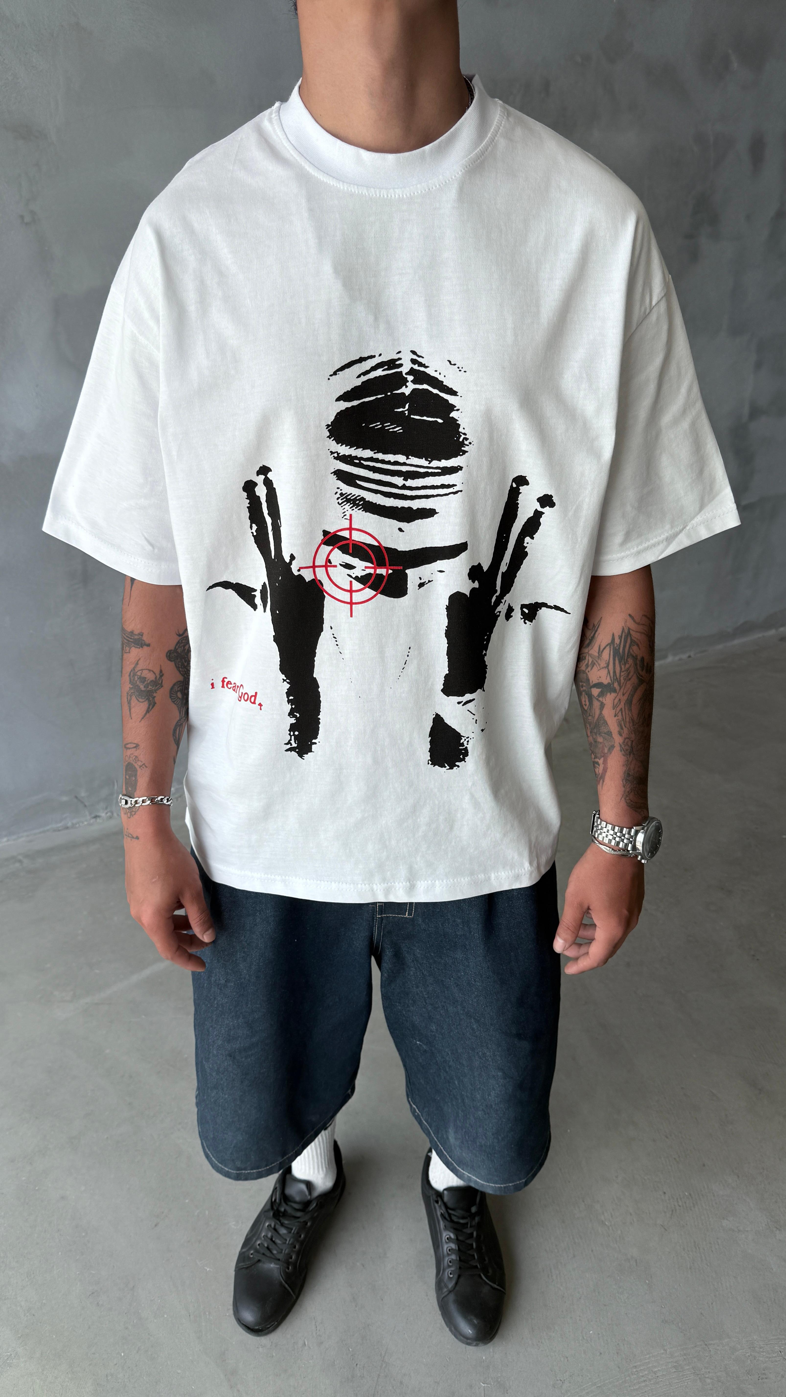 Beyaz Fear God Boxy Fit Oversize Tişört 