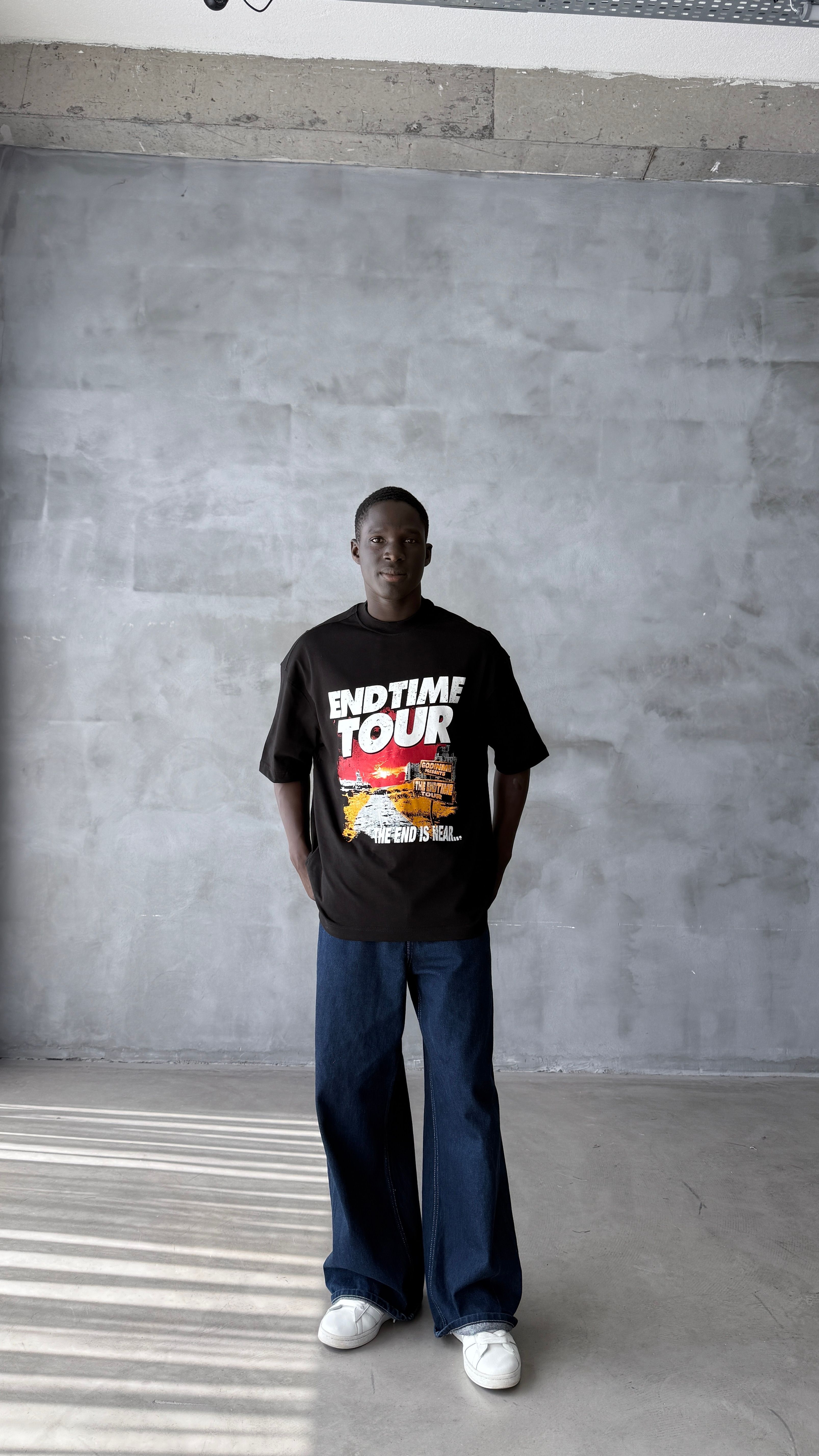 Siyah And Time Tour Oversize Tişört 
