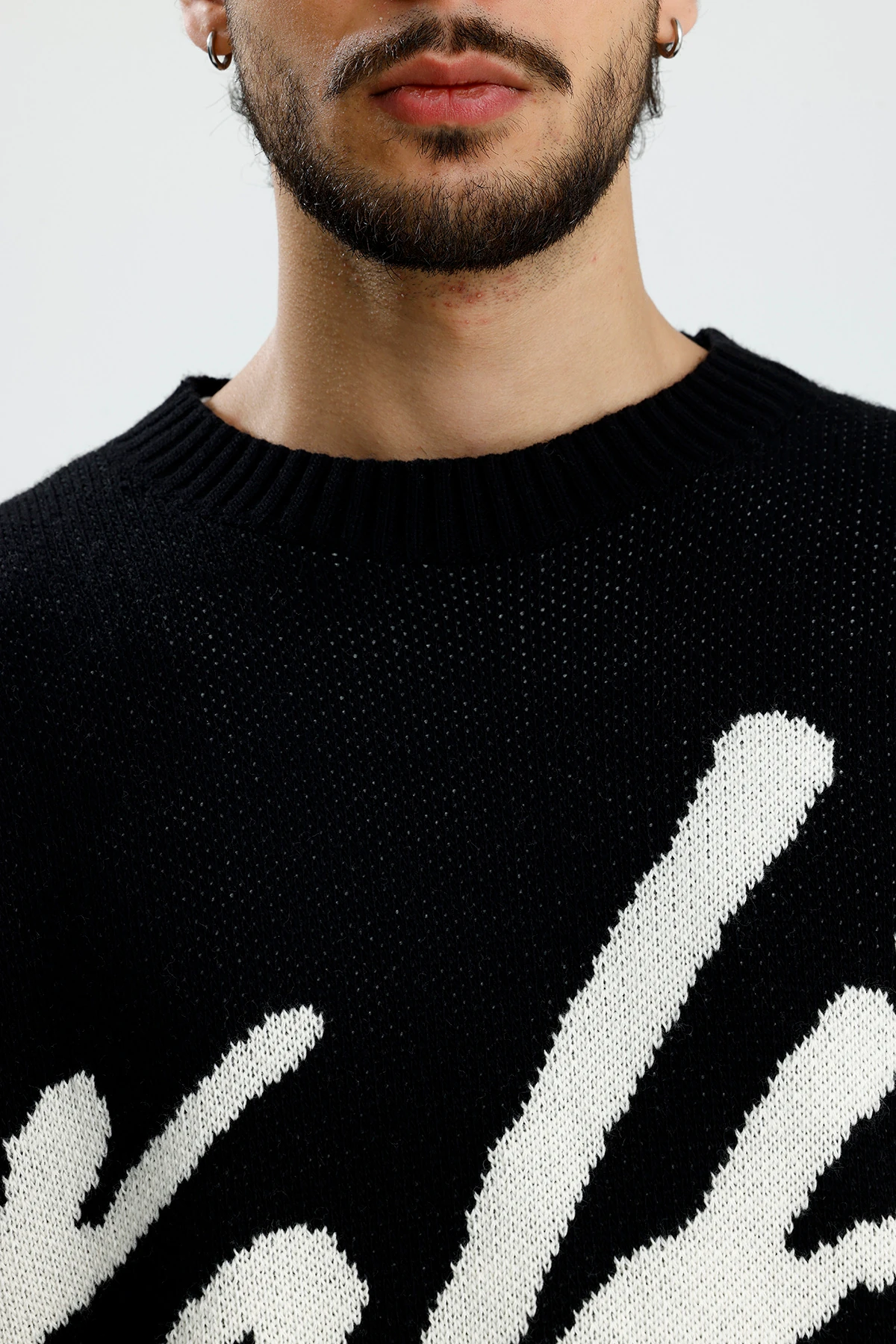 Siyah Steliez Premium Boxy Fit Oversize Triko Kazak