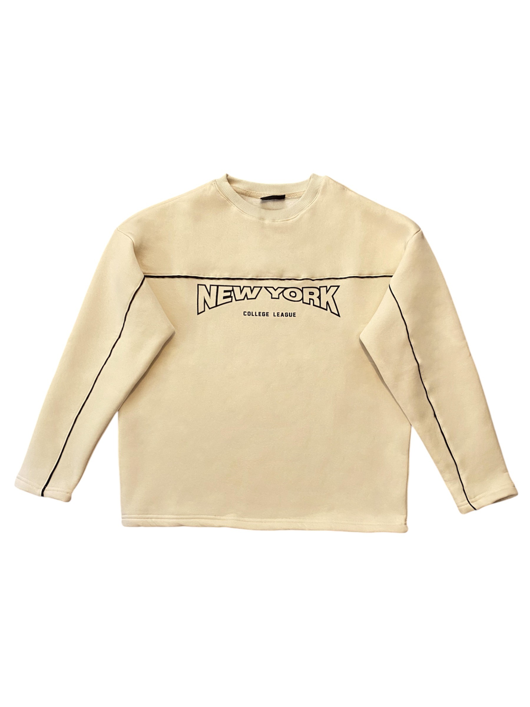 New York Krem Nakış İşlemeli Oversize Sweatshirt 