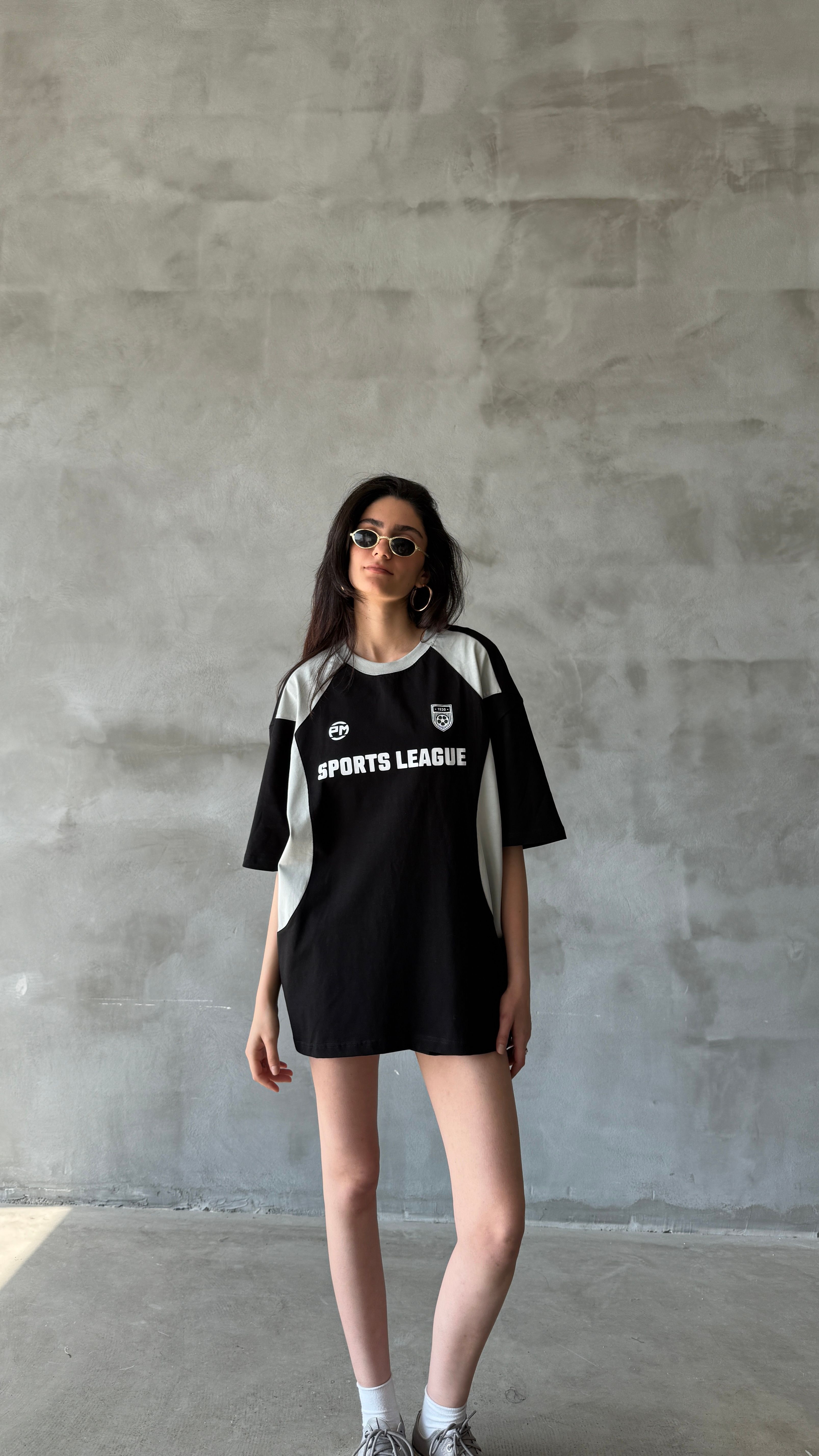 Siyah Sports League Oversize Tişört 