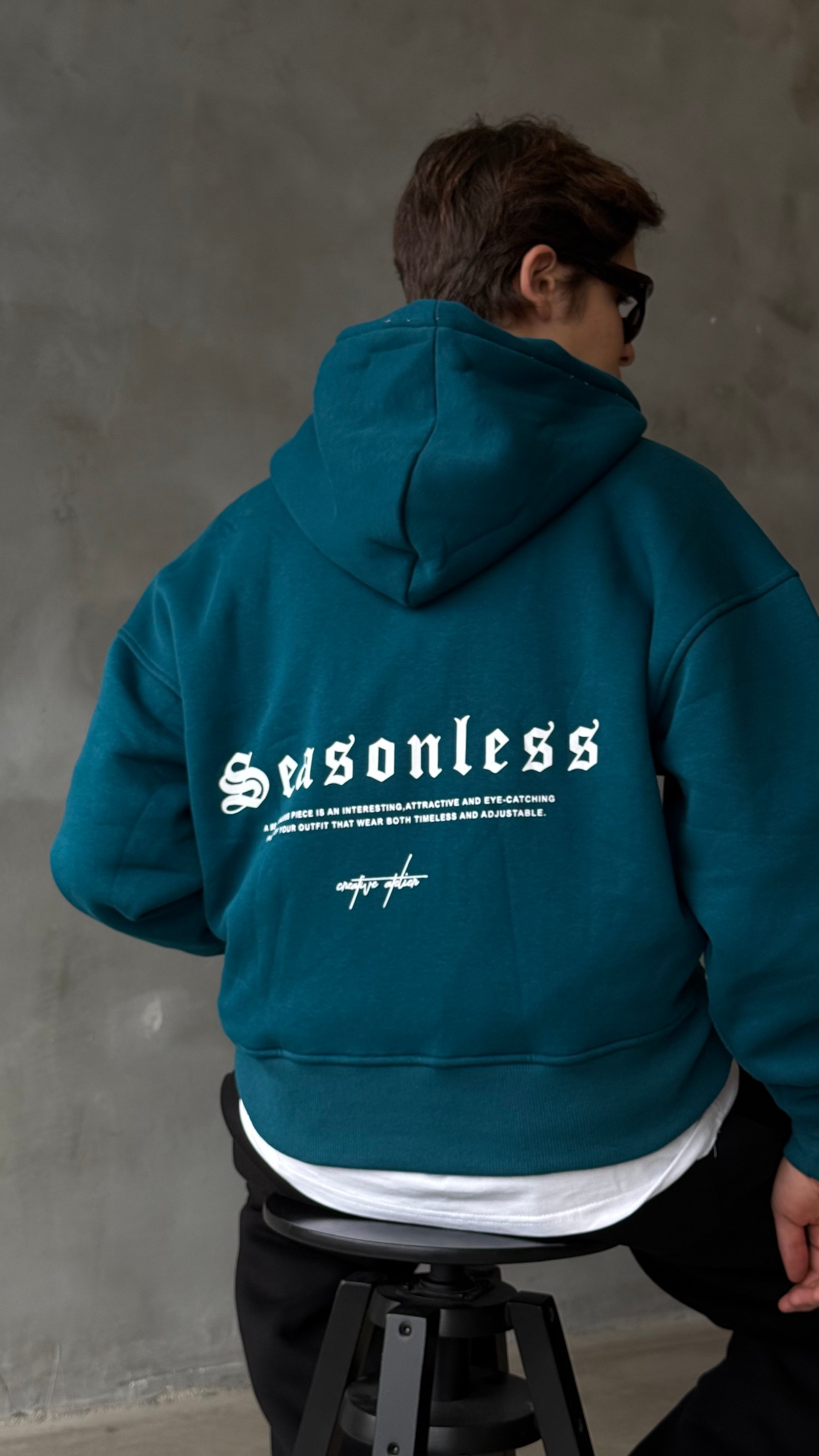 Seasonless Petrol Yeşili Oversize Zipper Hoodie