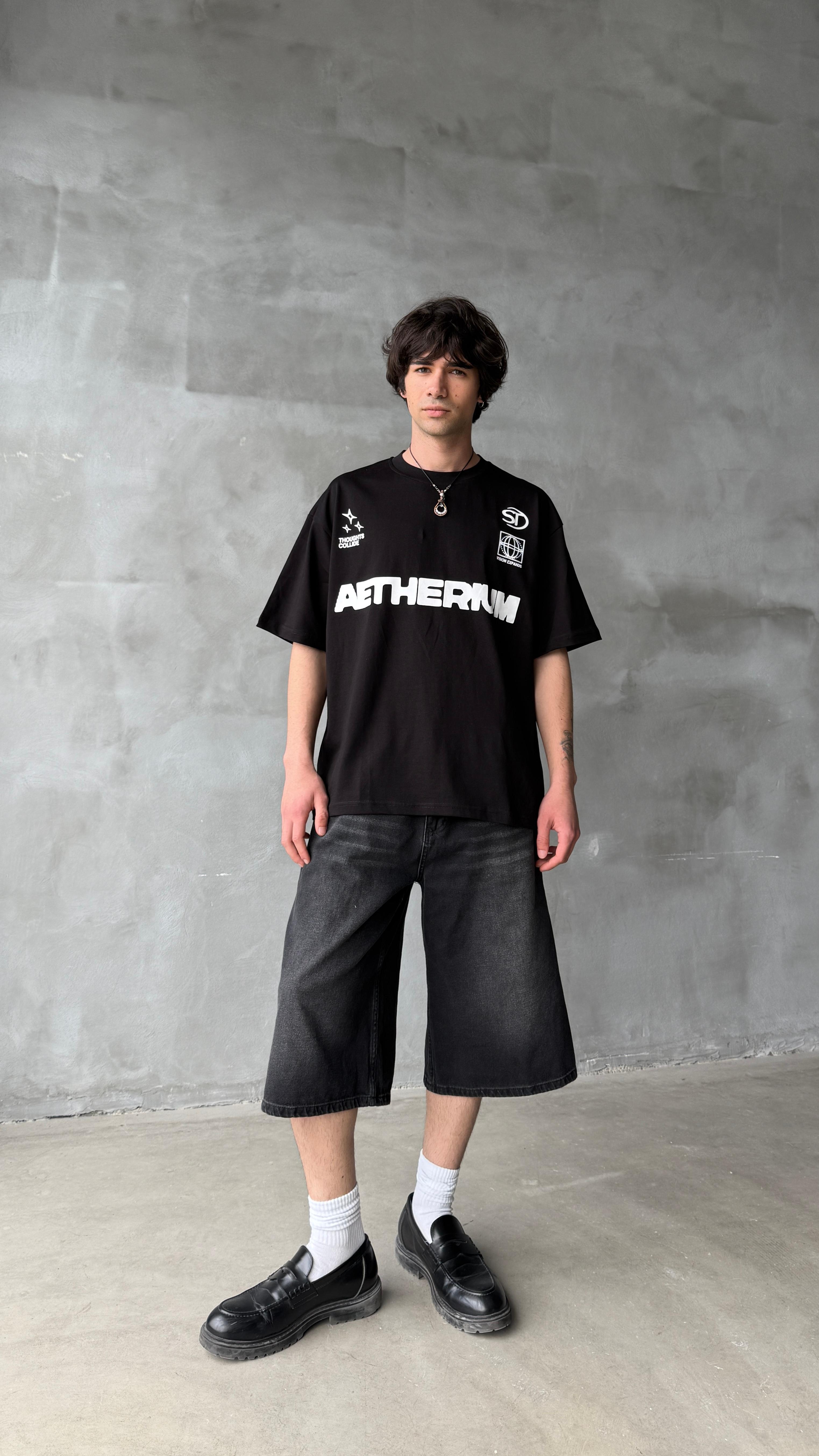 Aetherium Siyah Oversize Tişört 