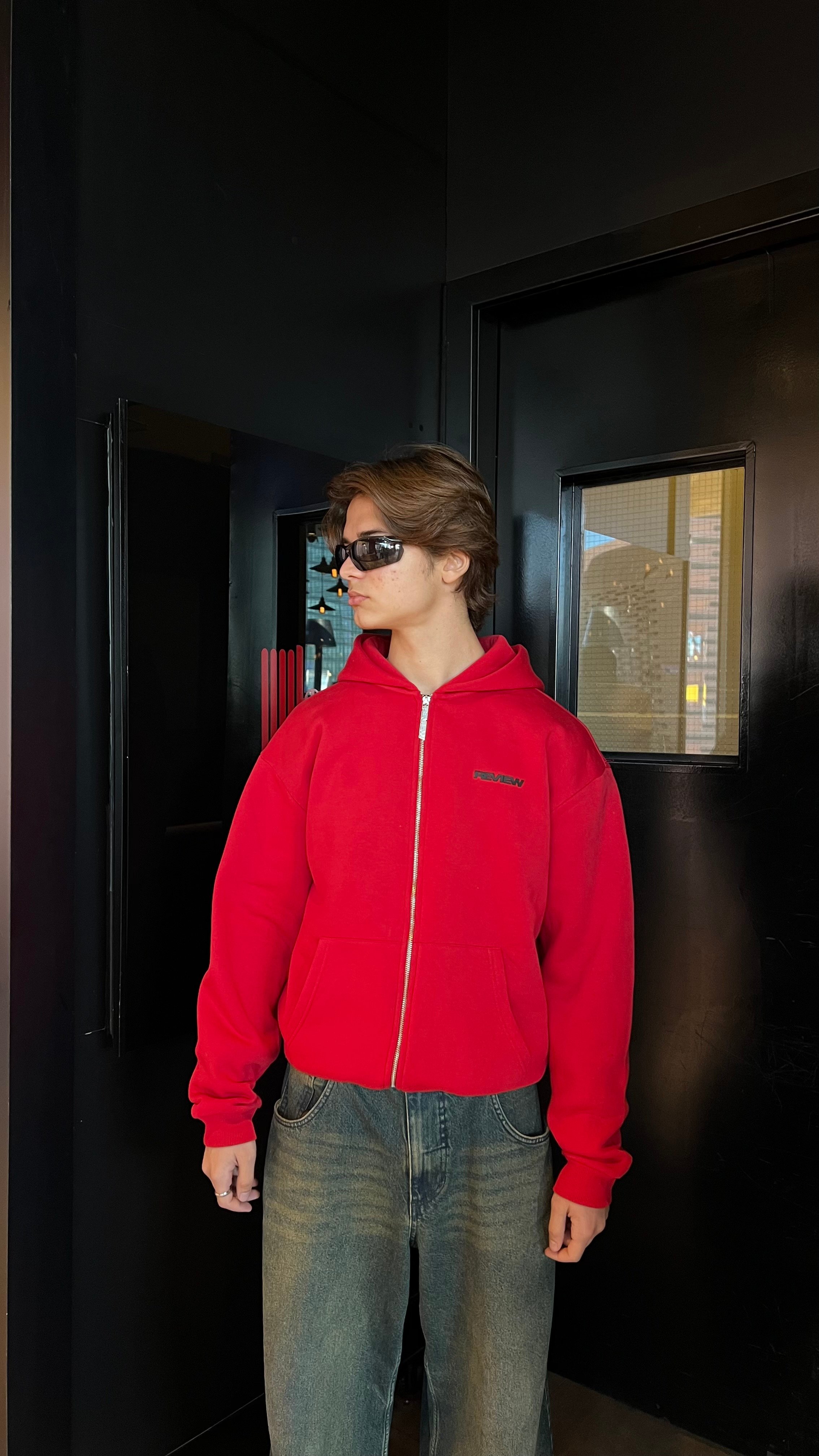 RW Red Basic Oversize Zipper Hoodie 