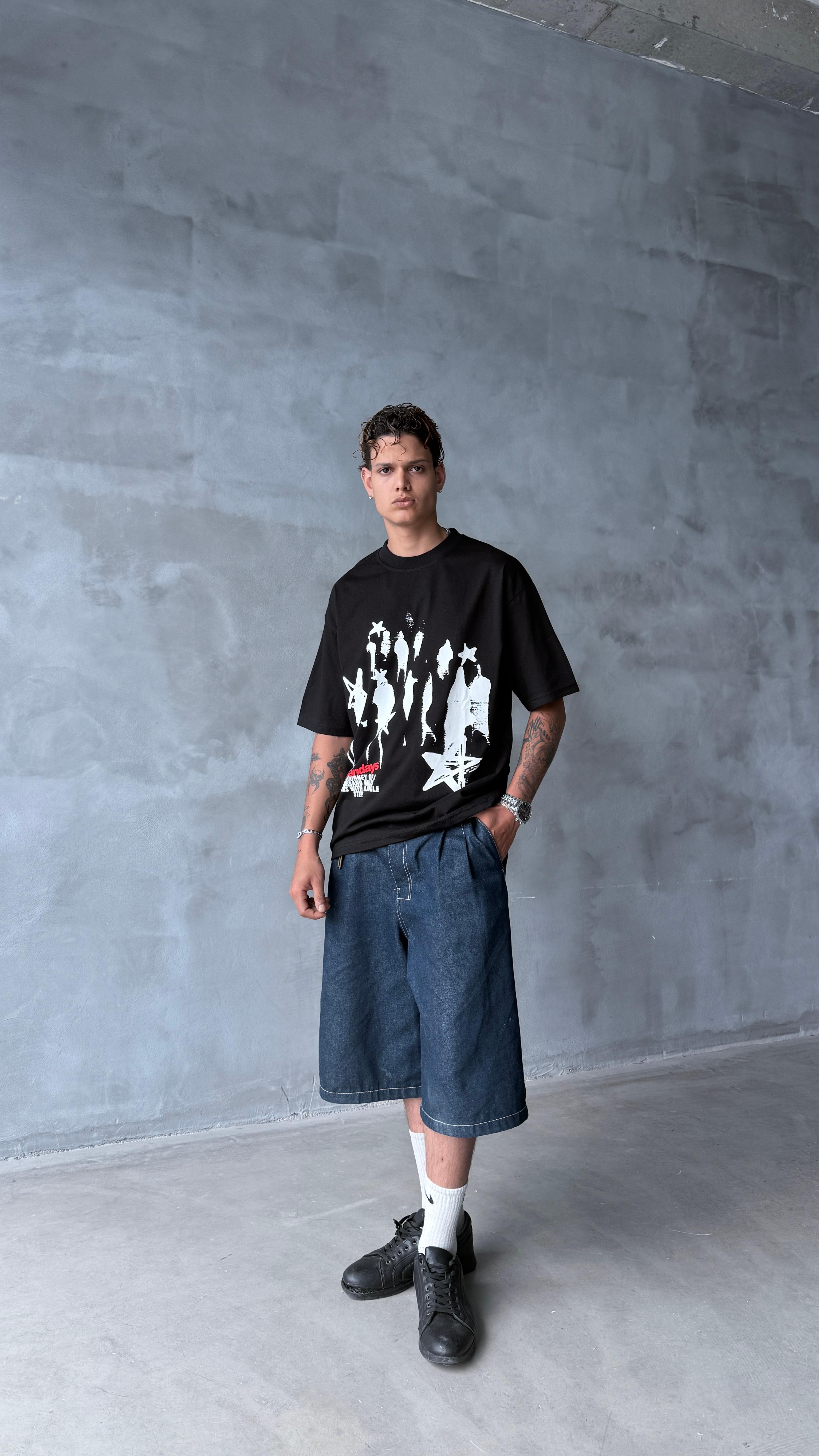Siyah Elevendays Boxy Fit Oversize Tişört 