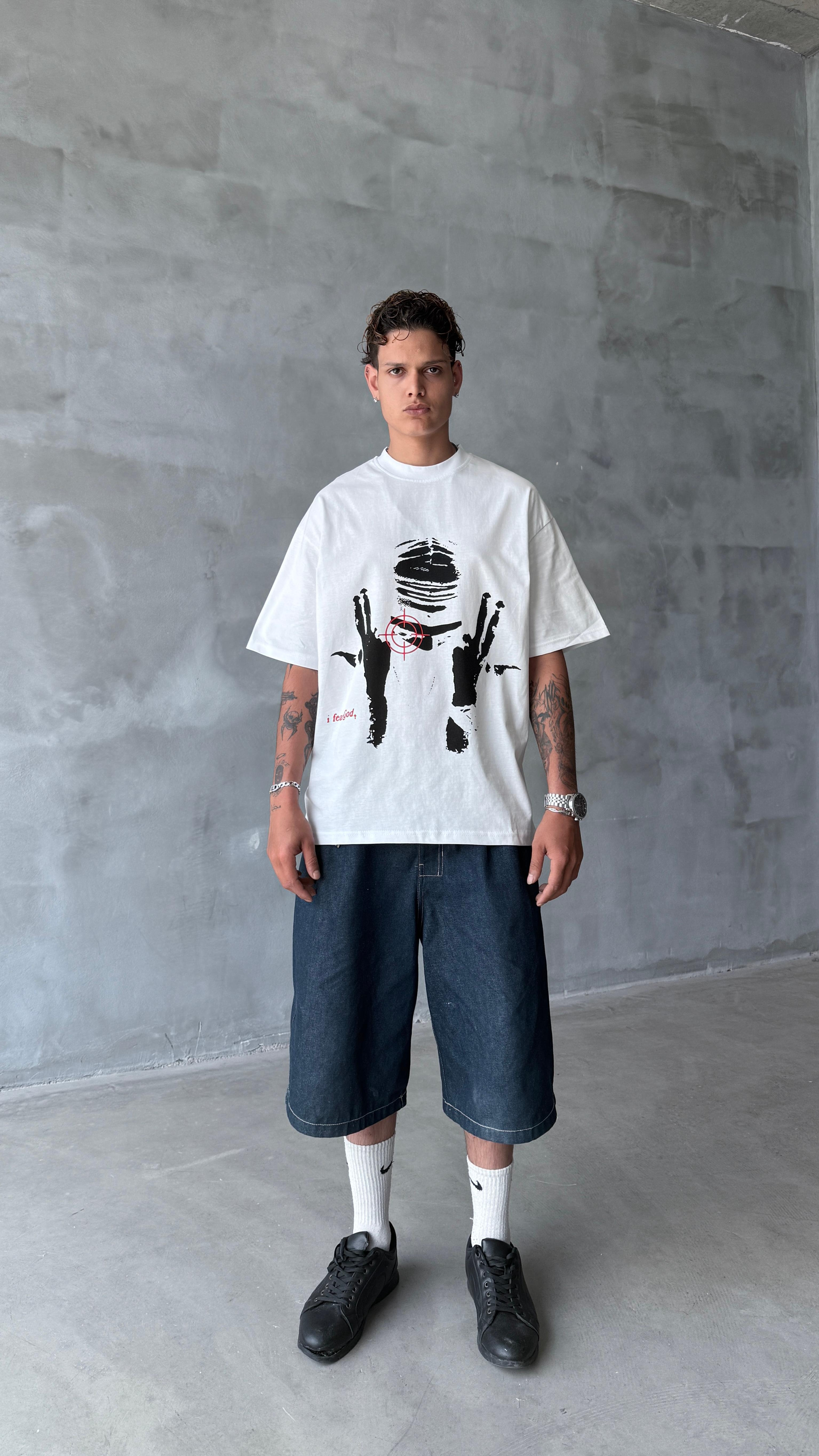 Beyaz Fear God Boxy Fit Oversize Tişört 