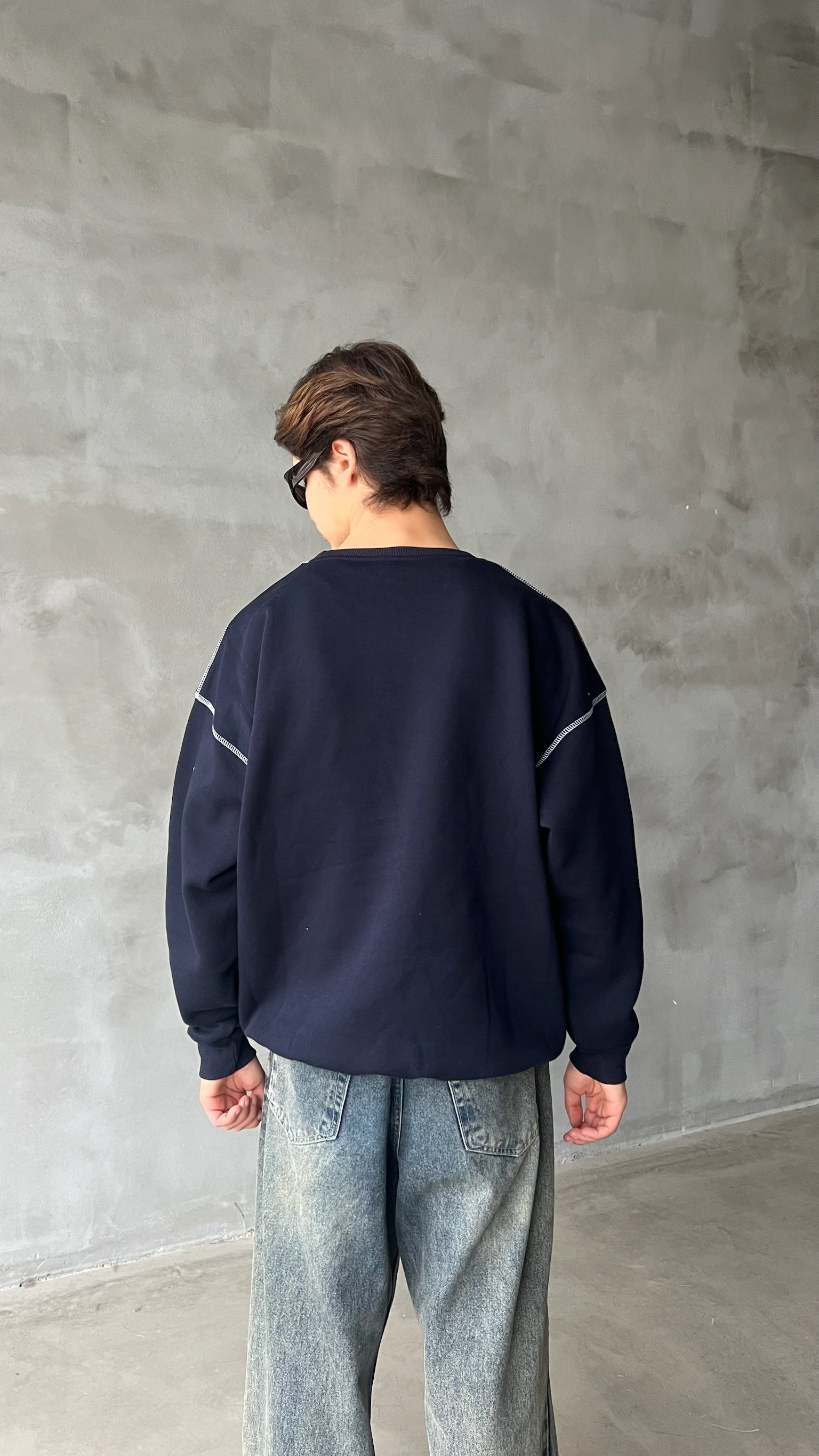 Koyu Lacivert Product Ters Dikiş Detay Oversize Sweatshirt 