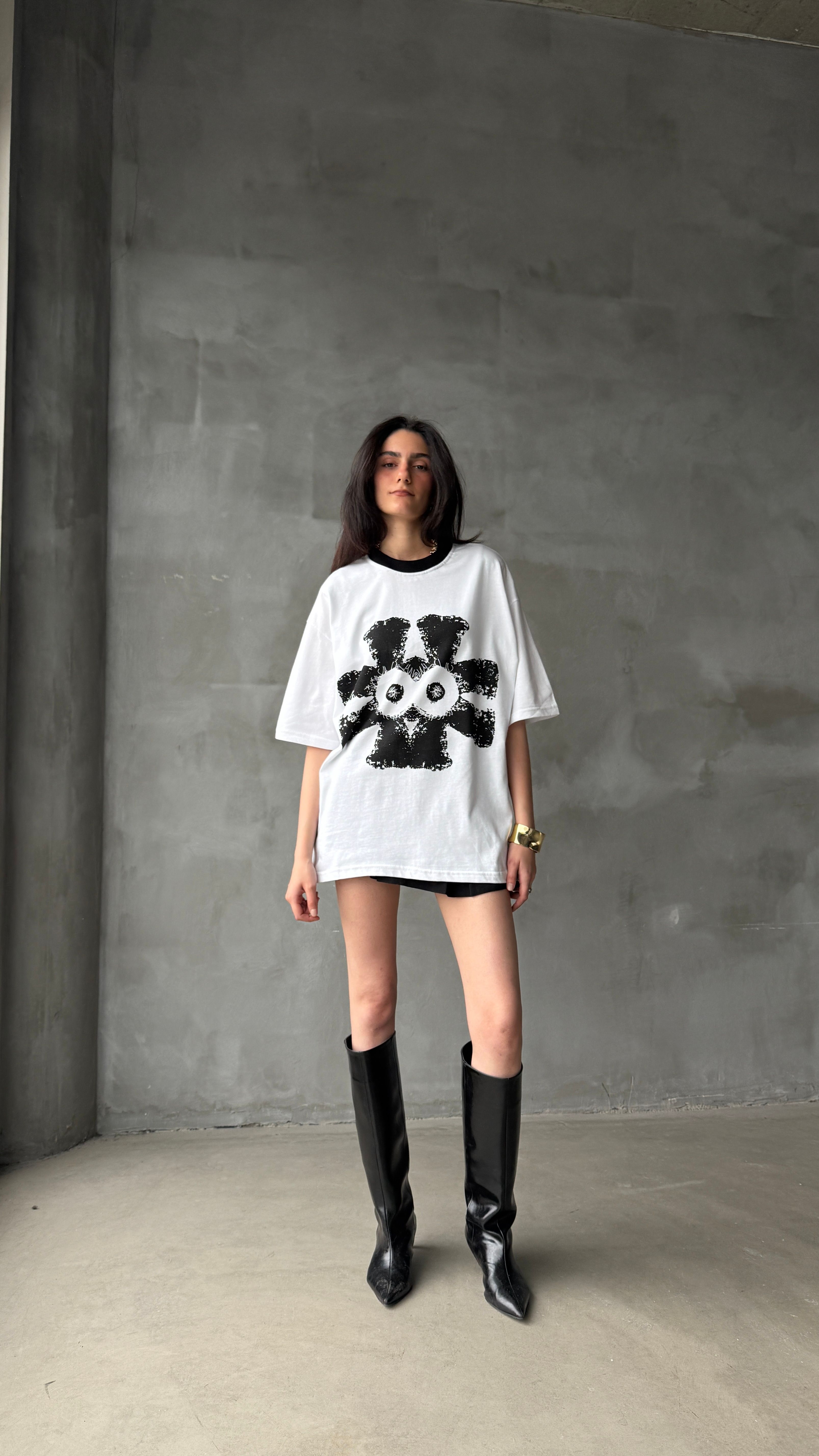 Psycho Beyaz Oversize Tişört 