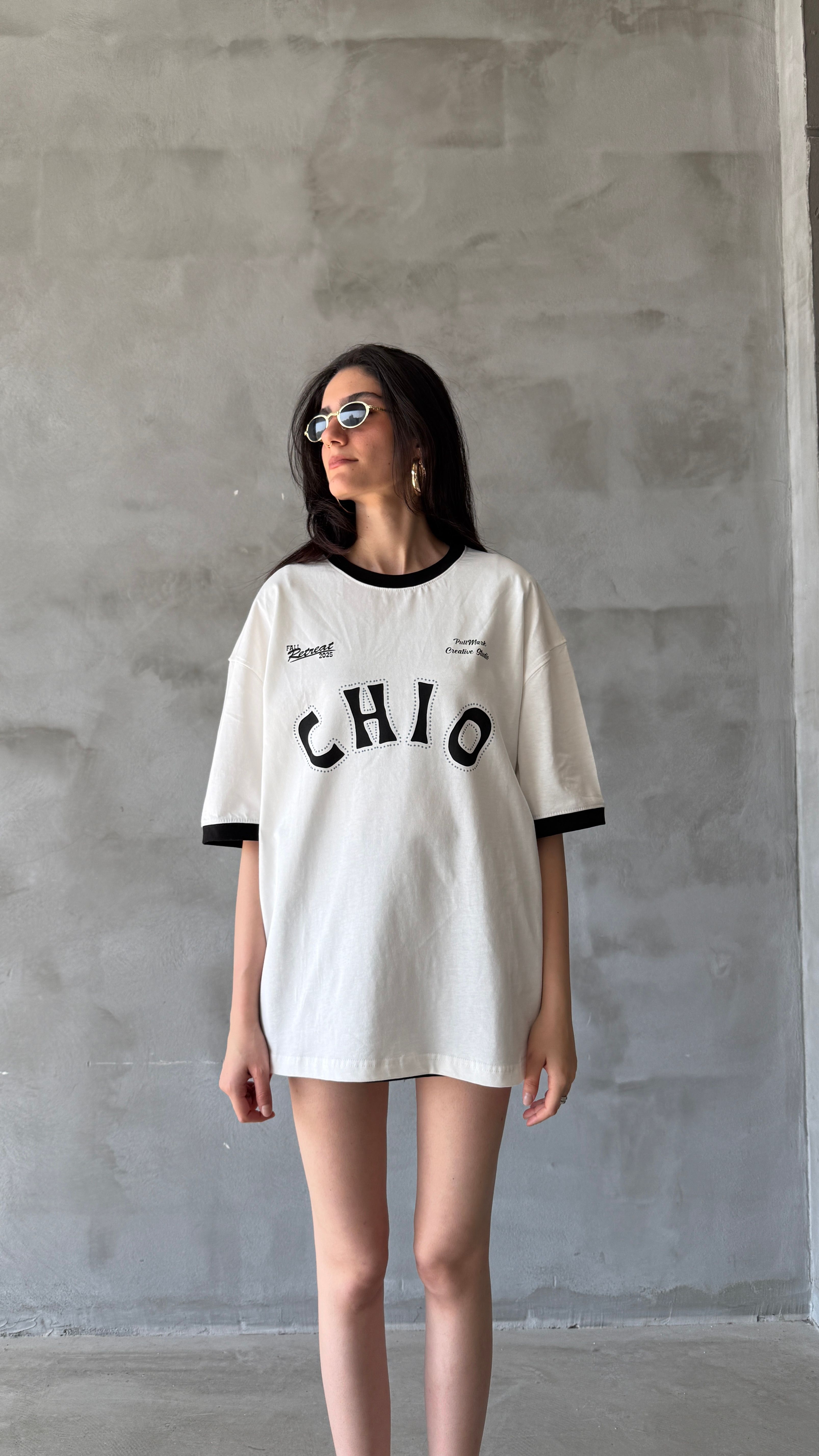 Beyaz Chio Oversize Tişört 