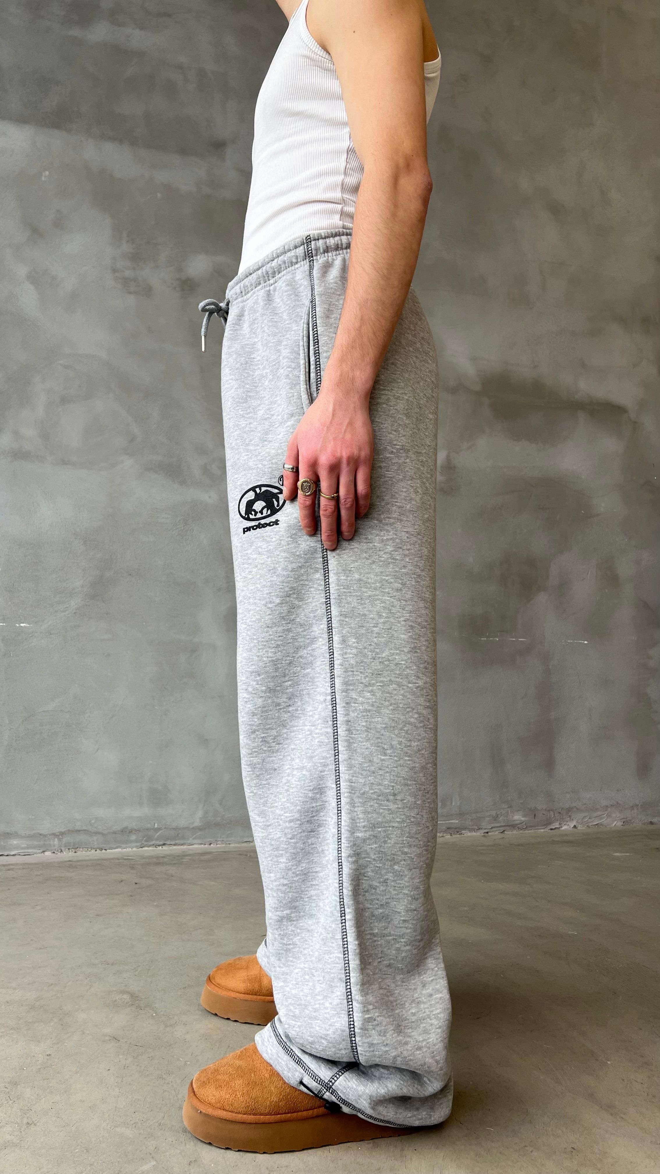 Gri Karyoka Detay Paçası Ayarlanabilir Baggy Sweat Pant