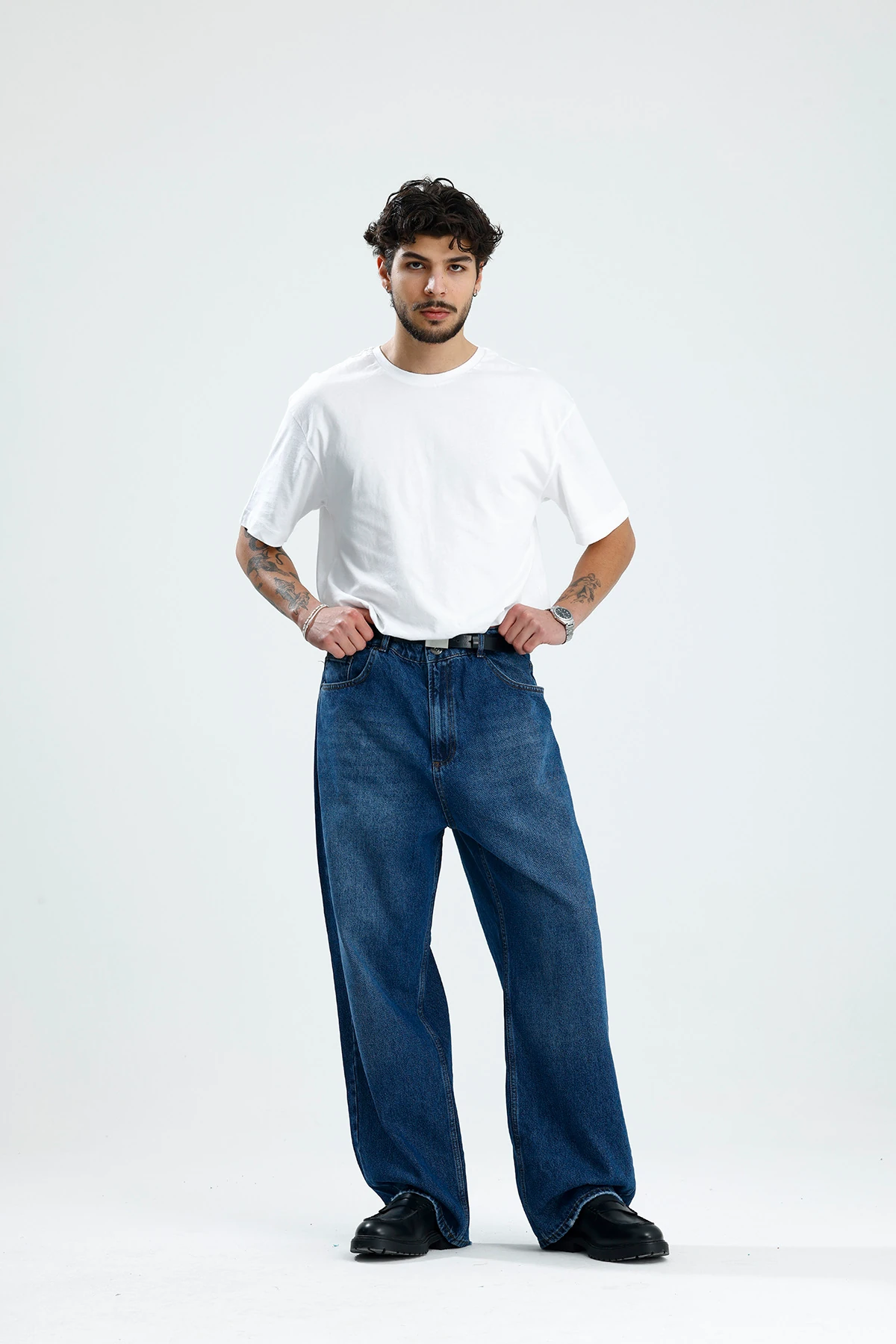 Lacivert Yıkamalı Premium Baggy Jean 