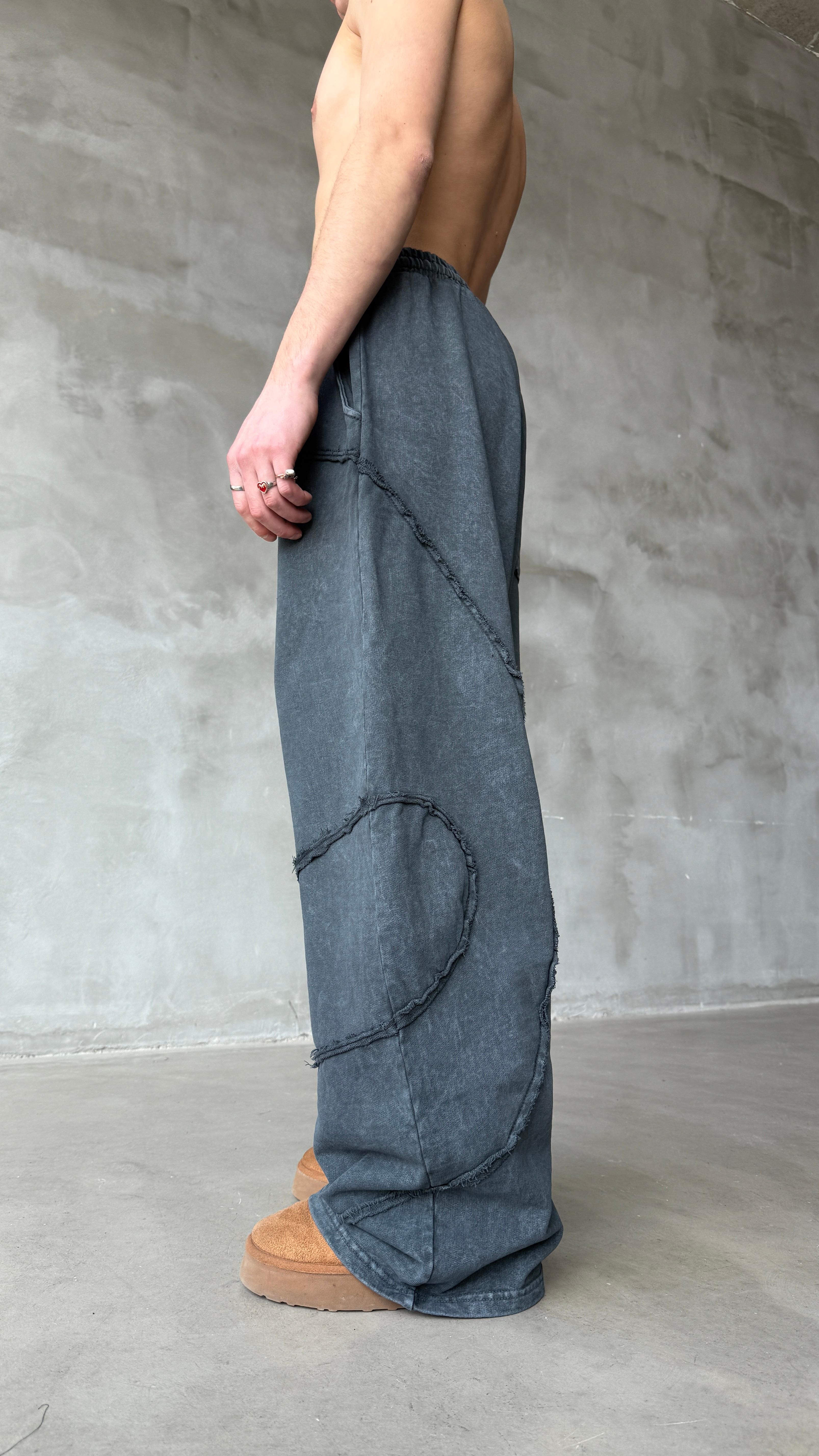 Ters Dikiş Mavi Yıkamalı Mevsimlik Premium Baggy Sweatpant