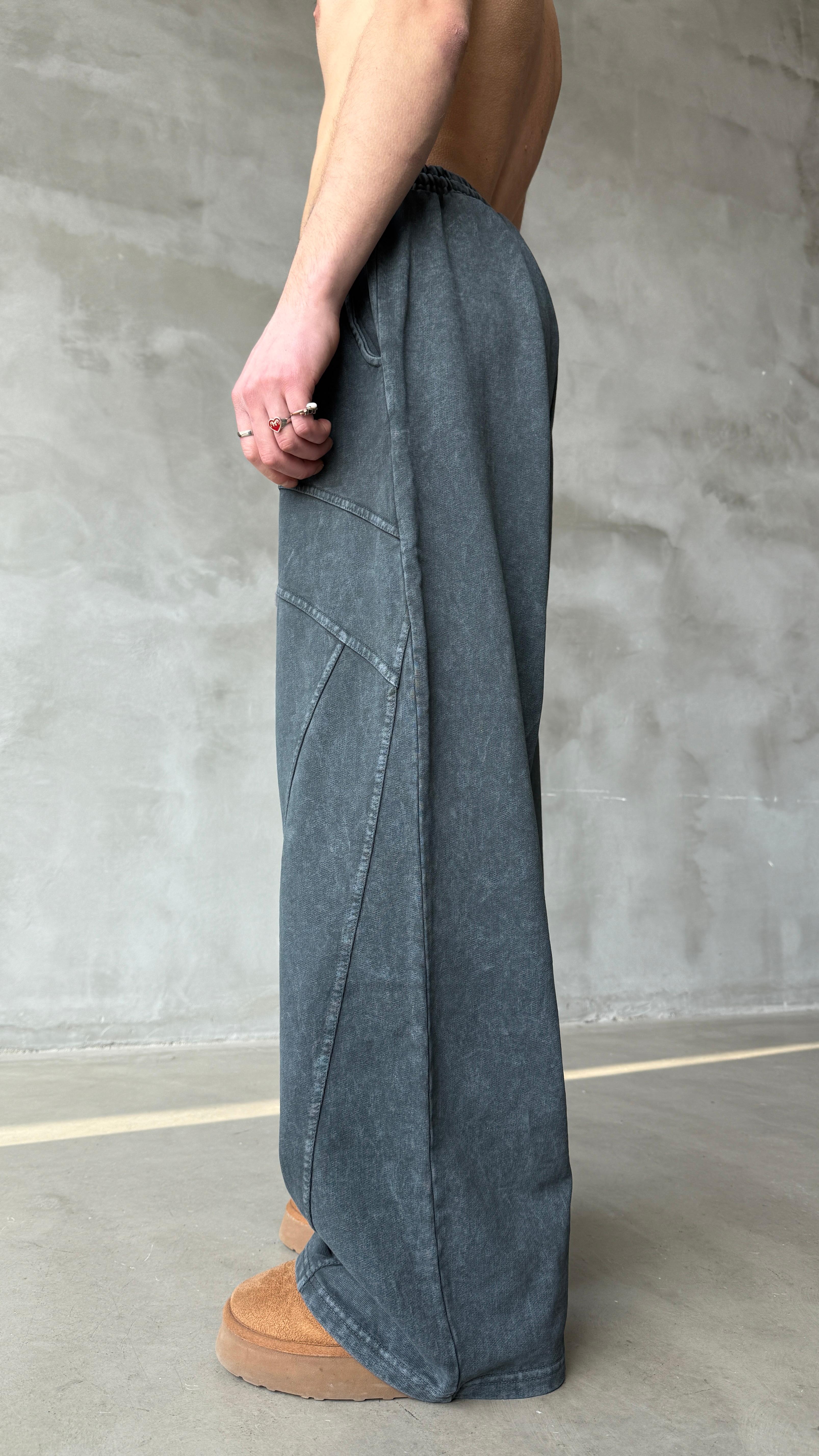 Road Lines Mavi Yıkamalı Mevsimlik Premium Baggy Sweatpant