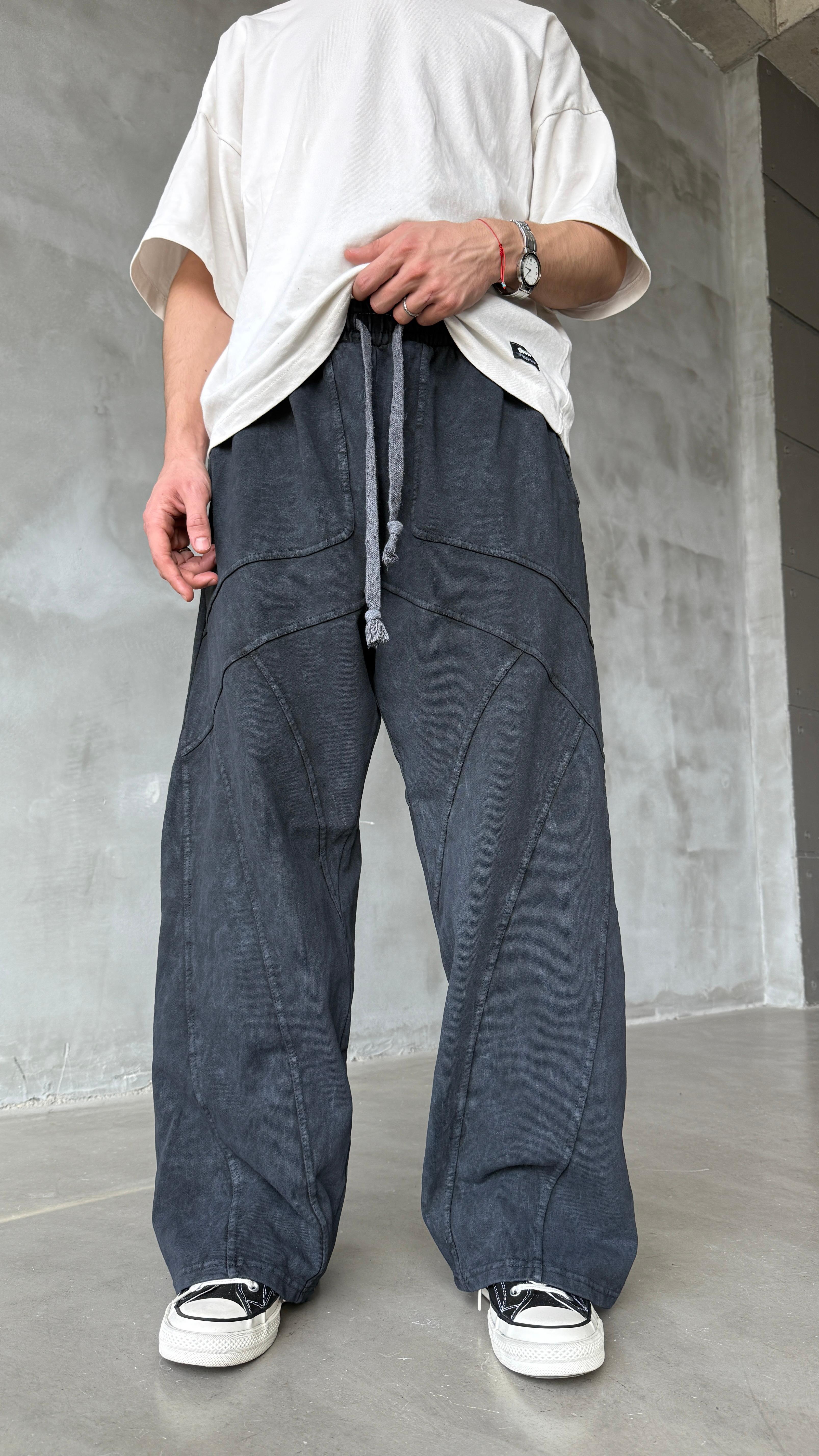 Road Lines Antrasit Yıkamalı Mevsimlik Premium Baggy Sweatpant