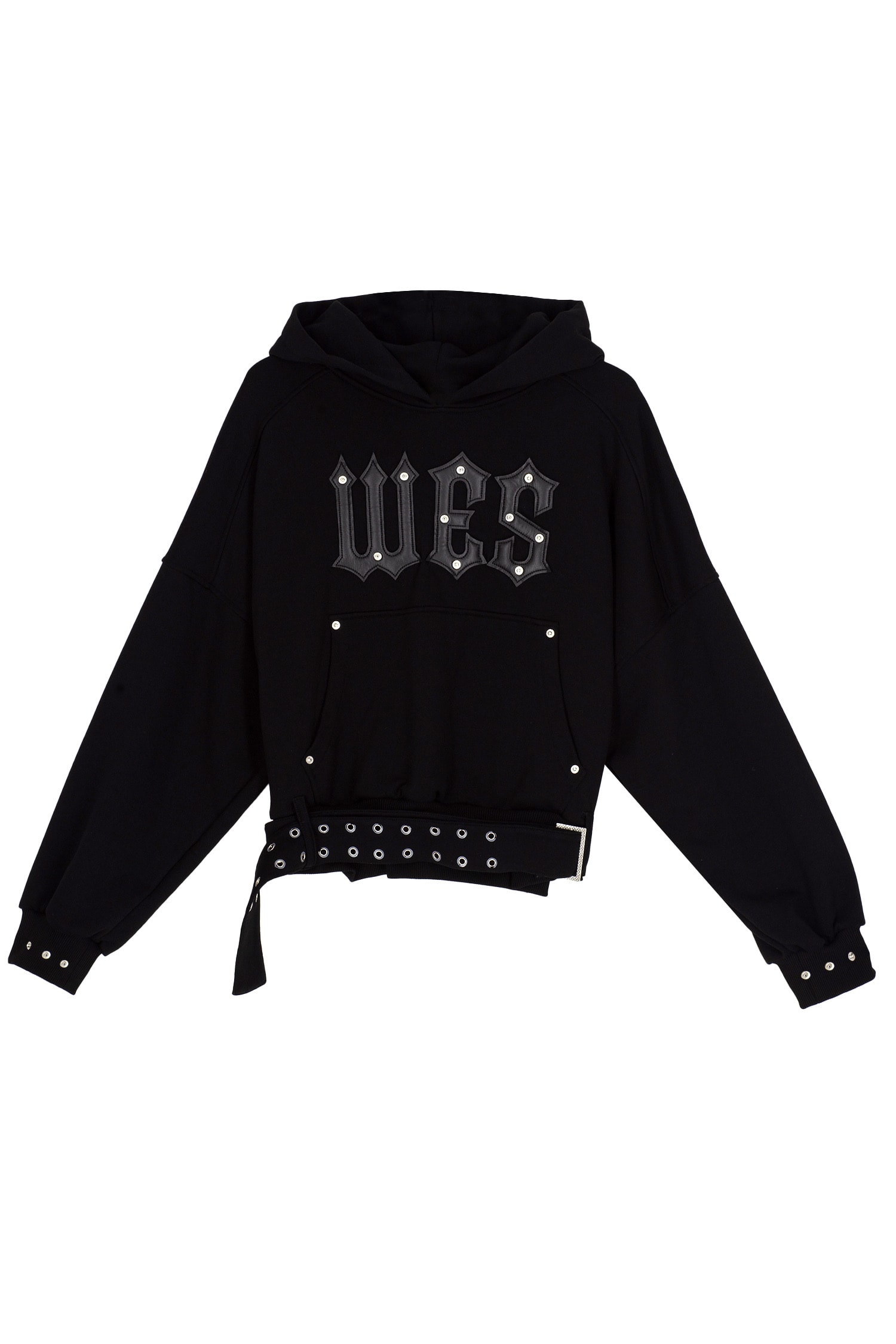 Wes Logo Deri Detay Nakış İşlemeli Premium Boxy Fit Hoodie