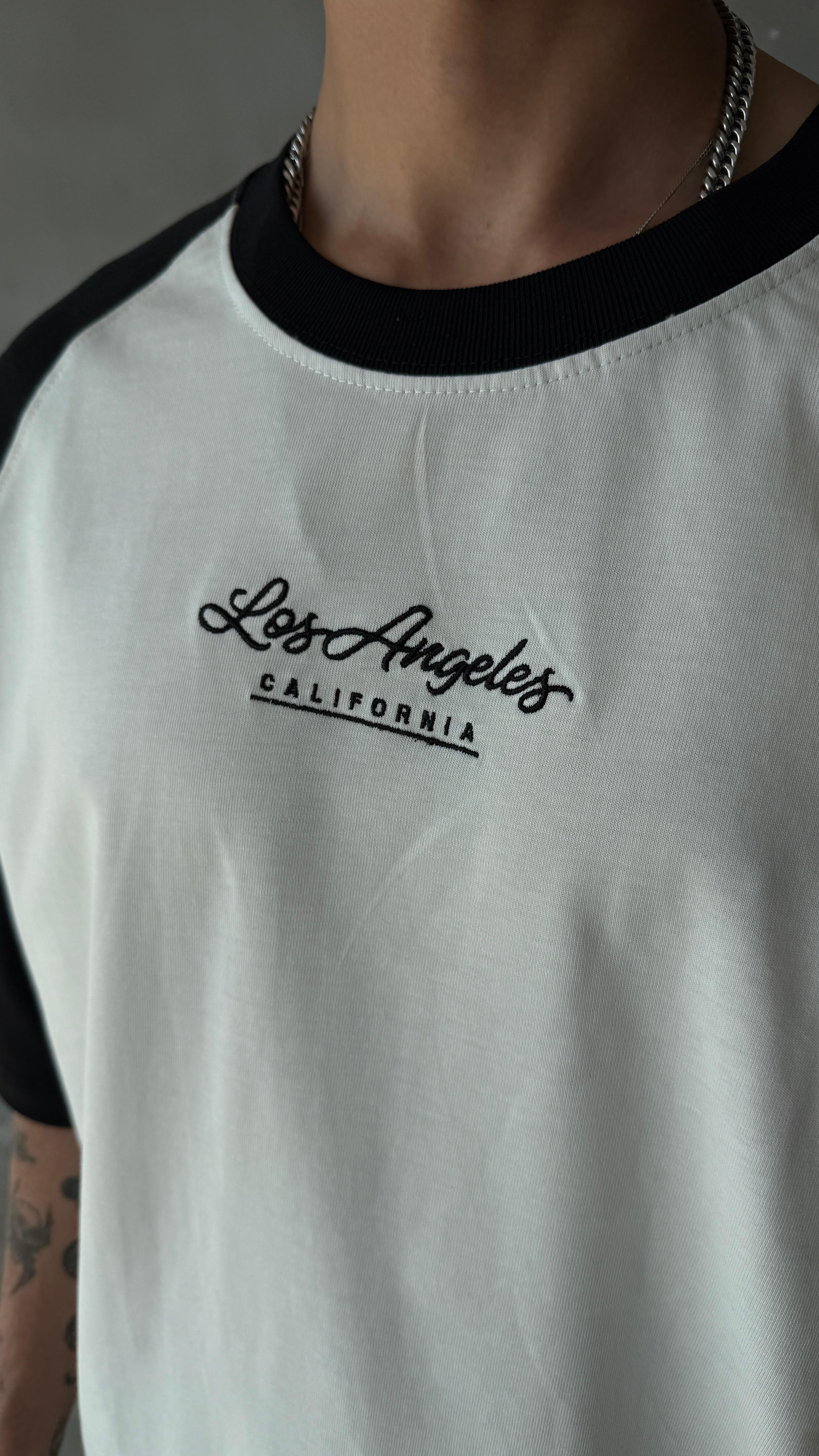 Los Angeles Beyaz Reglan Kol Oversize Tişört 
