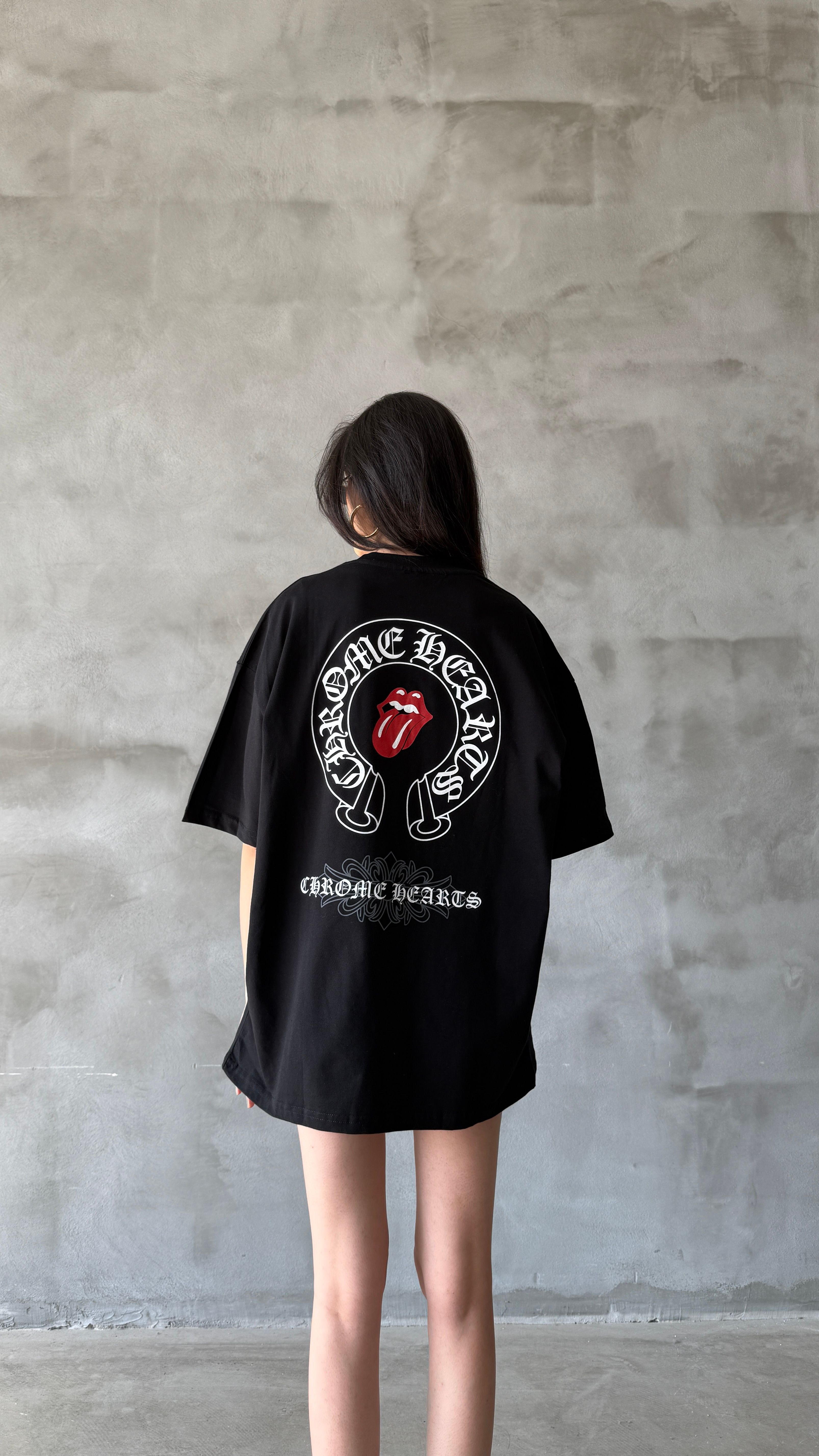 Siyah Hearts Oversize Tişört 