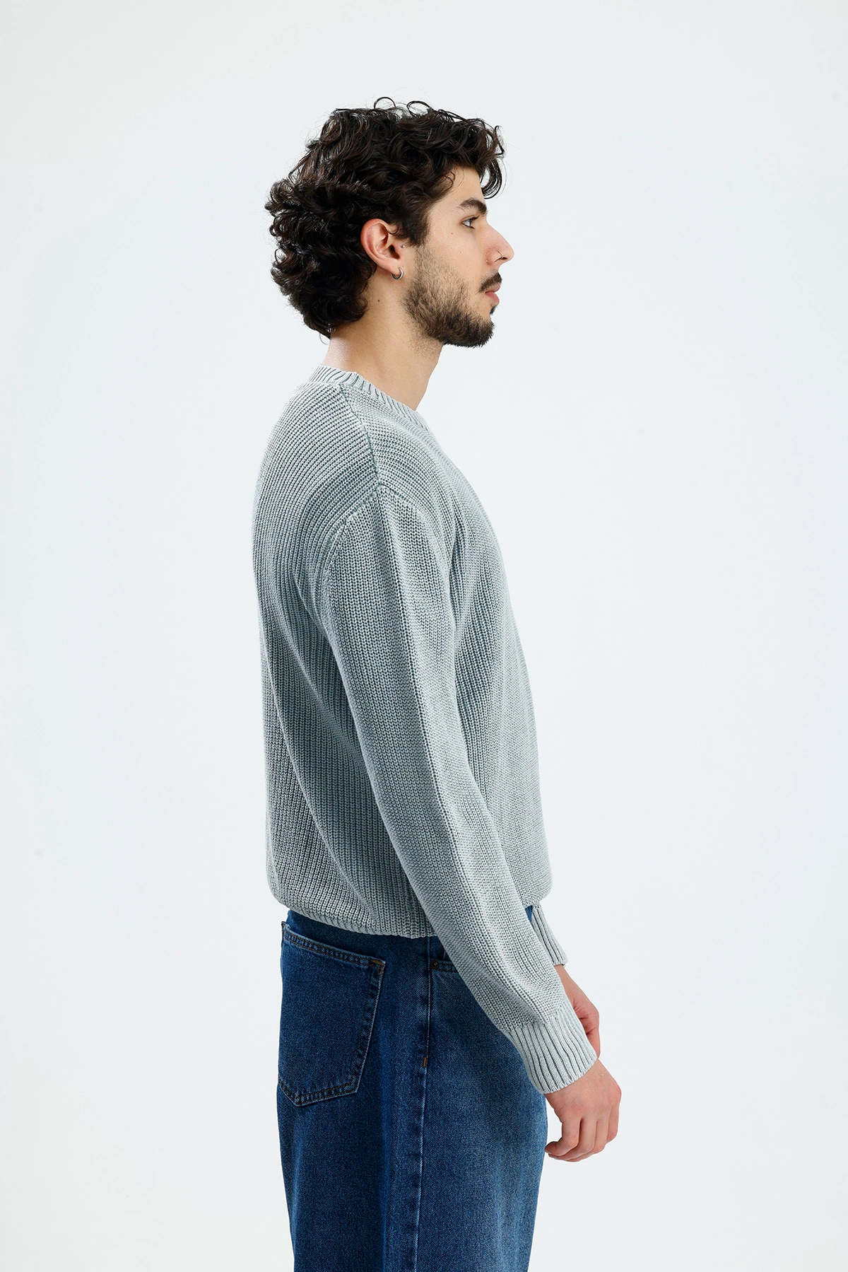 Basic Gri Yıkamalı Boxy Fit Oversize Kazak