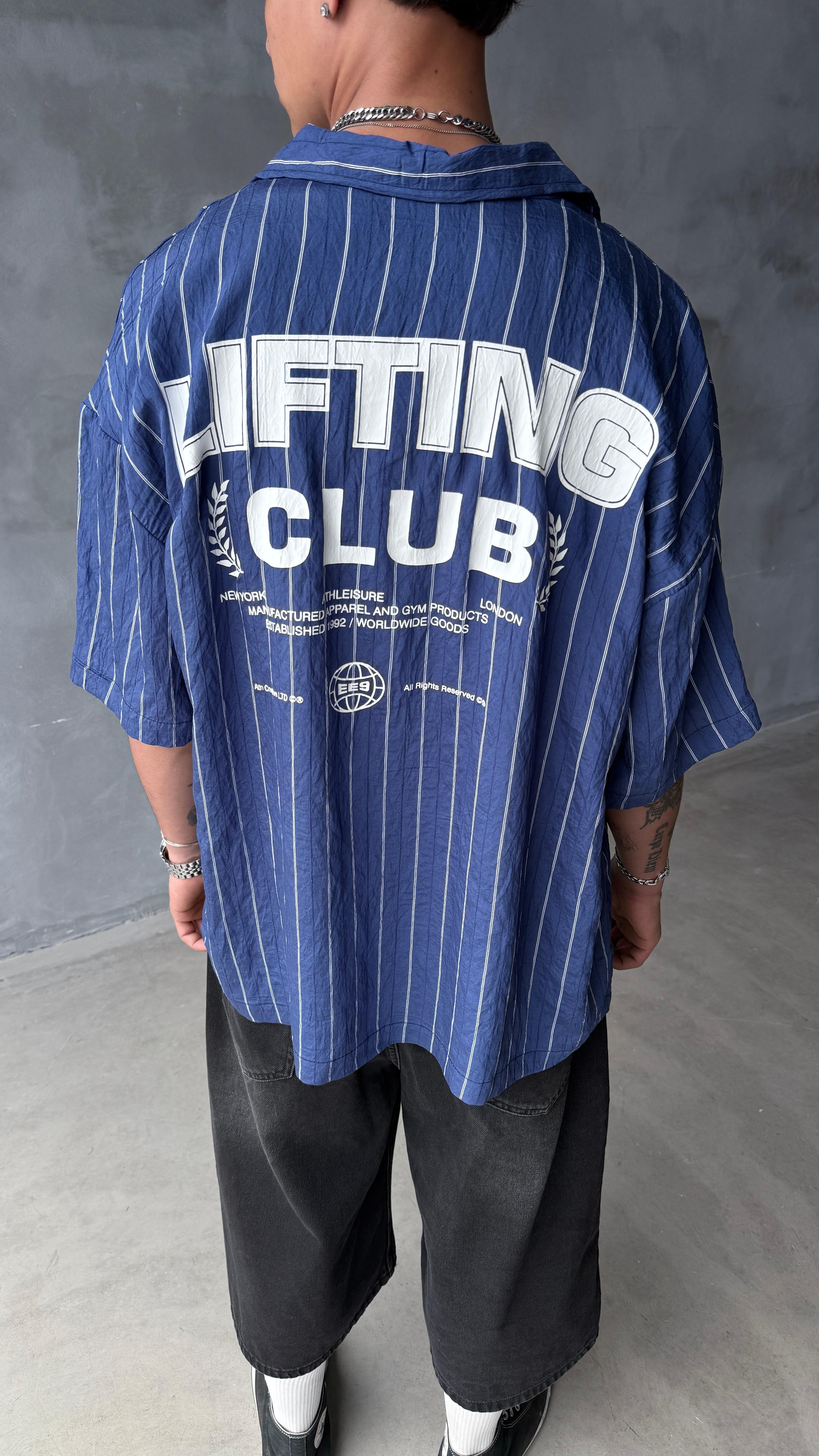Lacivert Lifting Club Oversize Keten Gömlek 