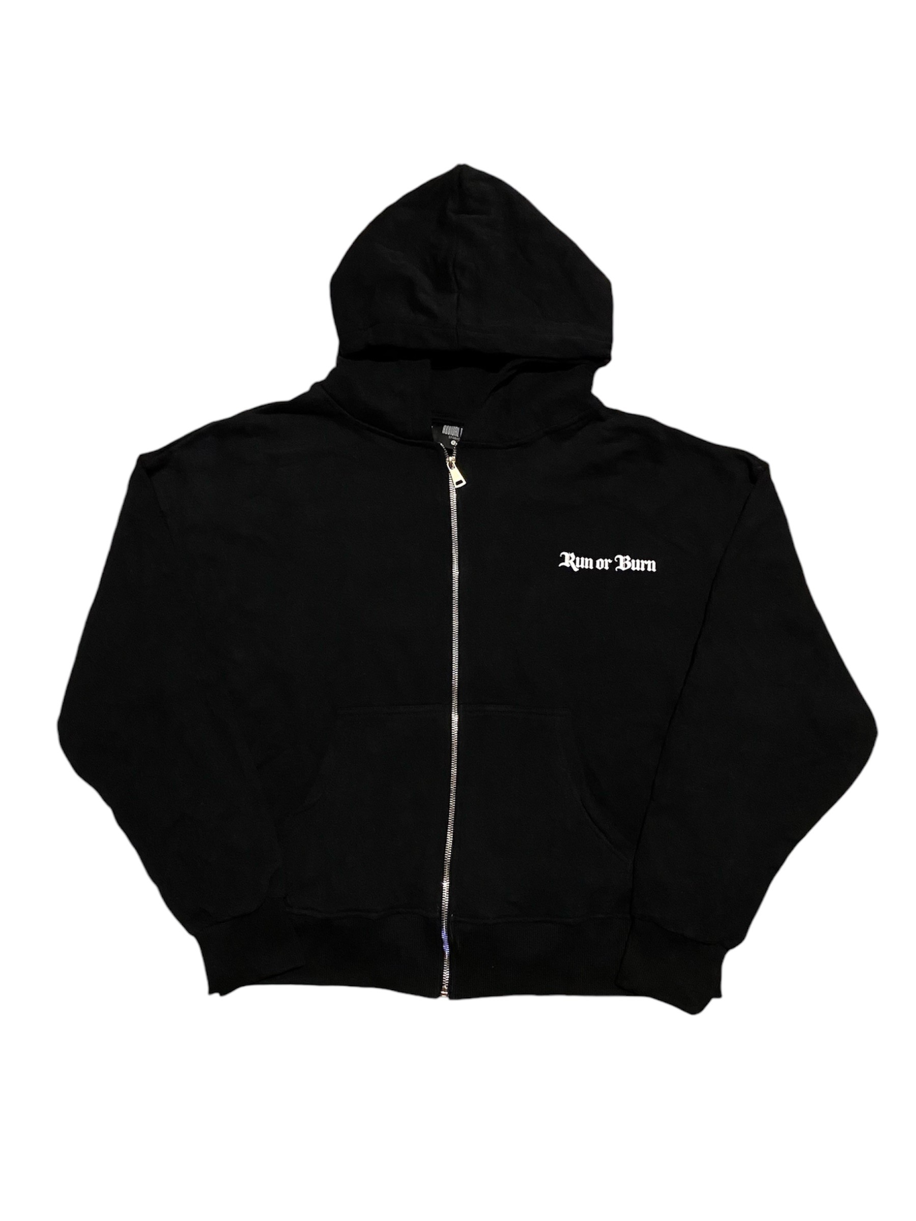 Run Or Burn Kabartma Baskı Oversize Zipper Hoodie