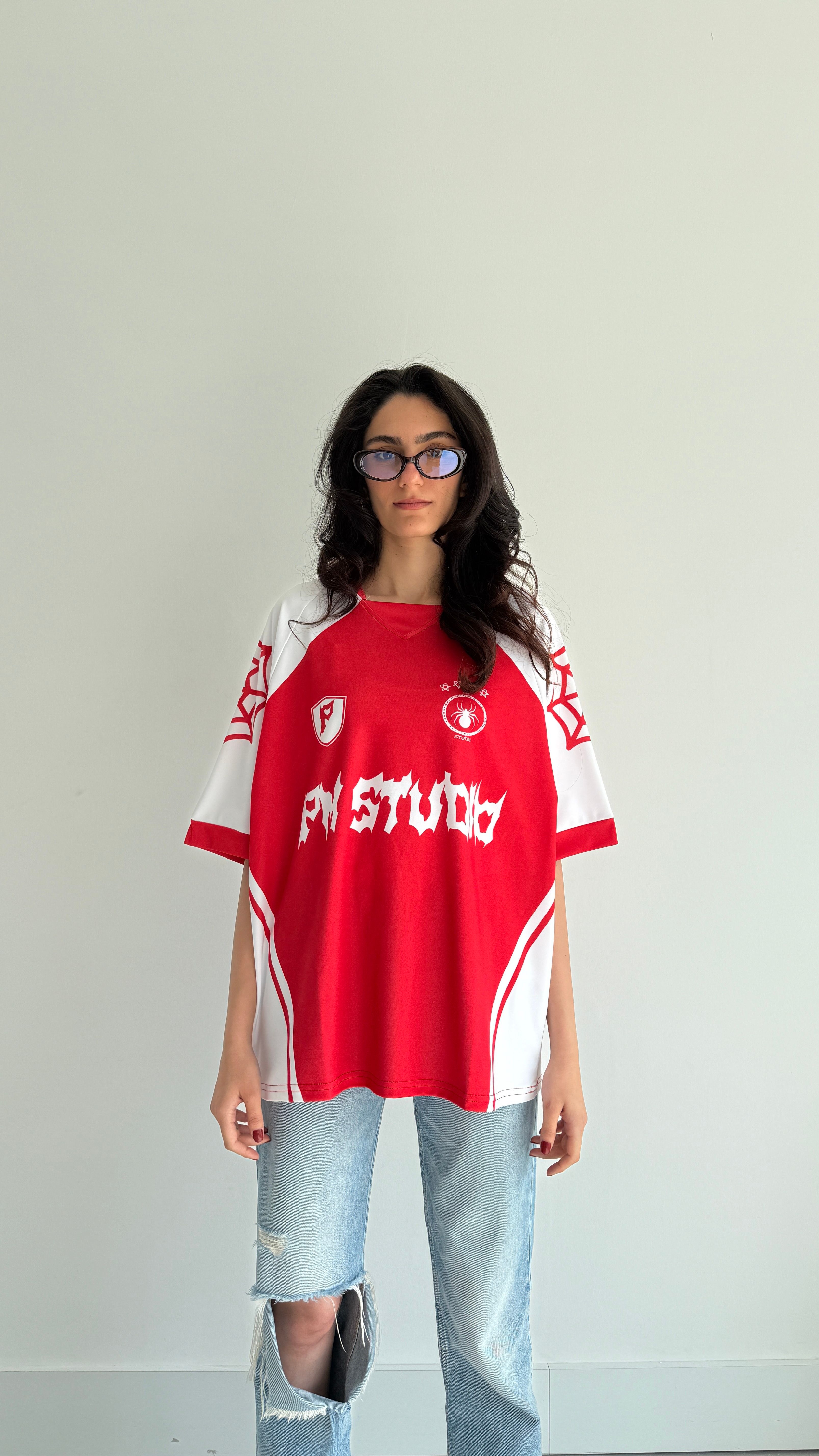 Pm Studio Red Oversize Polo Yaka Forma 