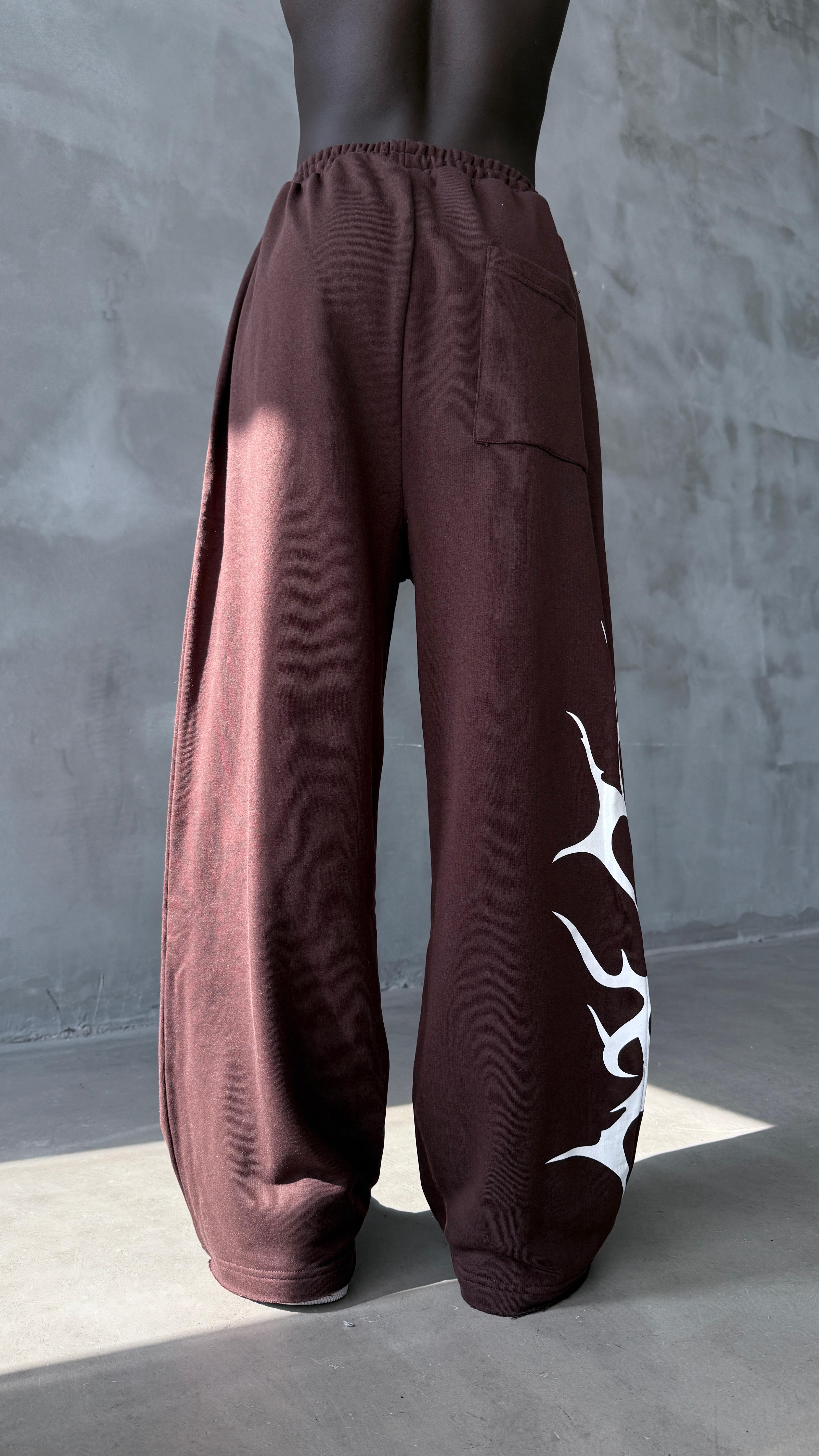 Kahve Tribal Baskılı Baggy Eşofman 