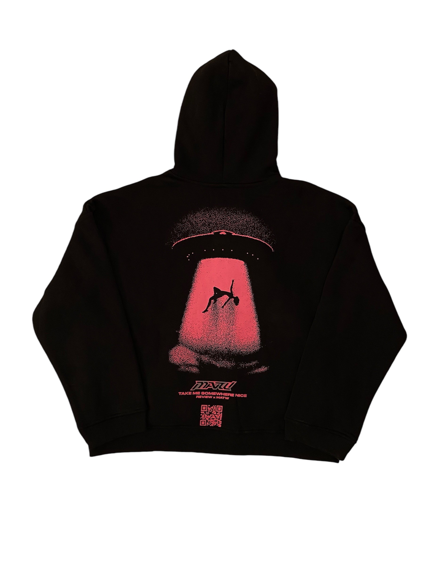 RW Black Hologram Baskı Oversize Zipper Hoodie