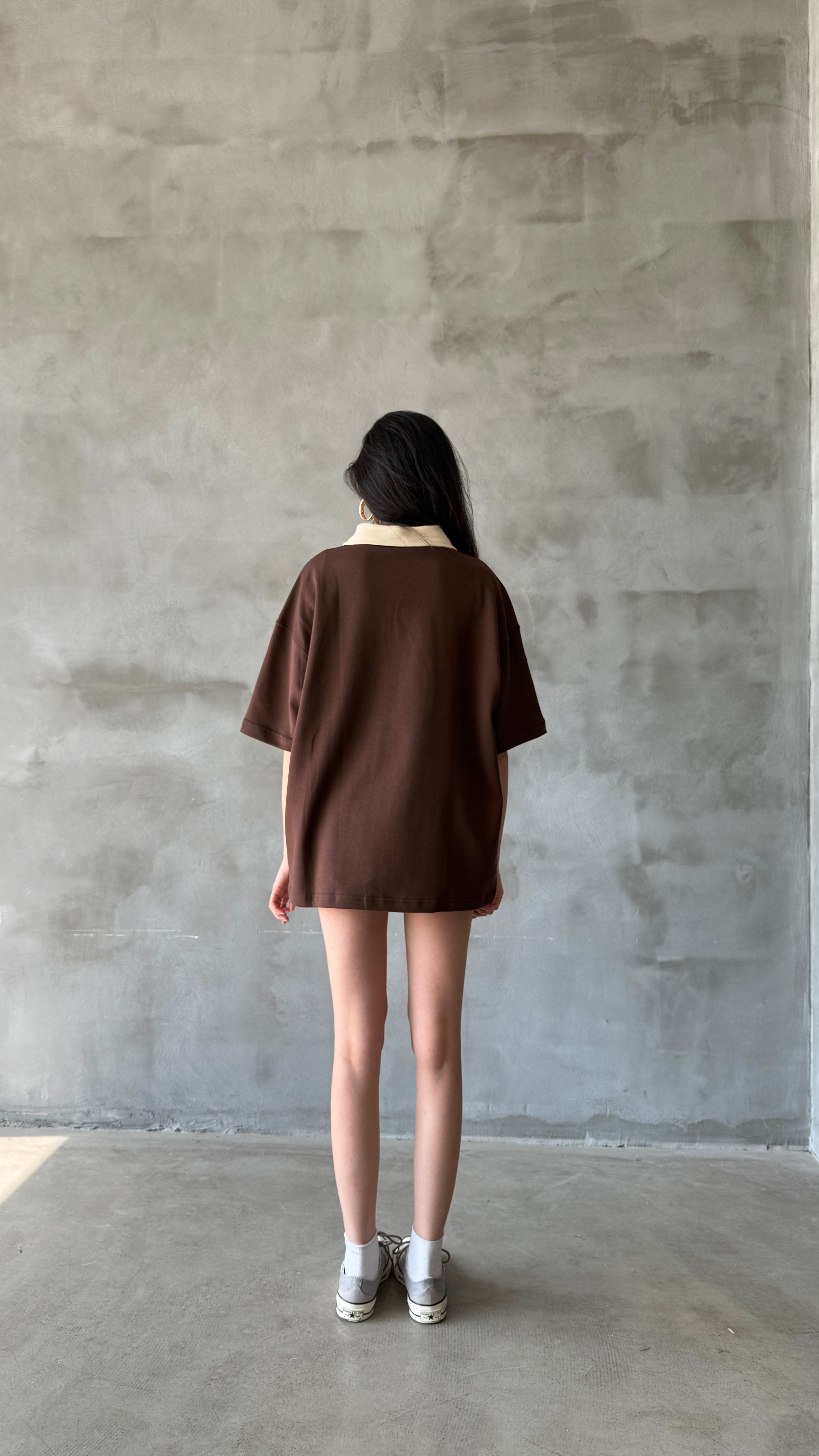 Kahve Private Polo Yaka Oversize Tişört 