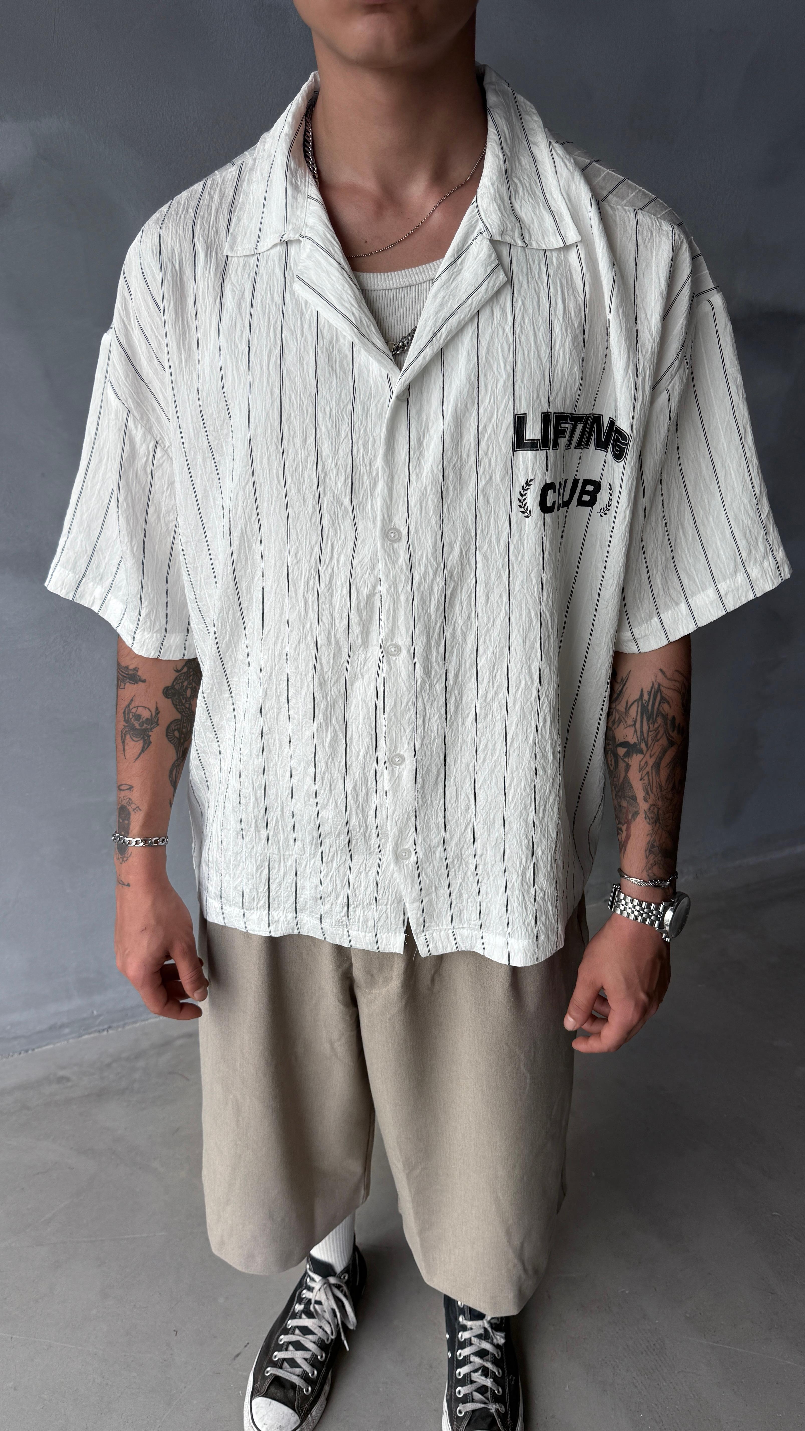 Beyaz Lifting Club Oversize Keten Gömlek 