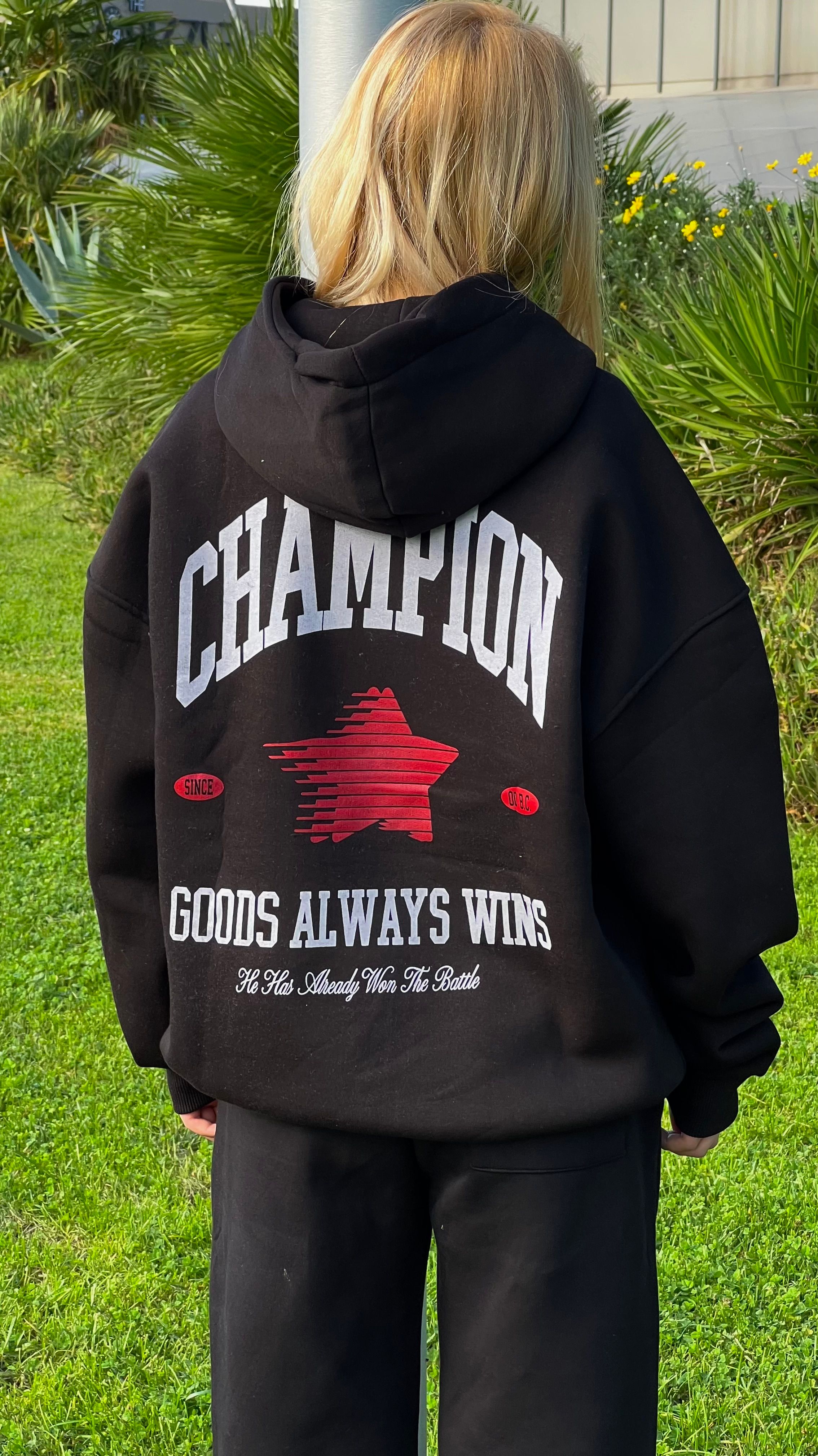 Champion Siyah Oversize Hoodie 