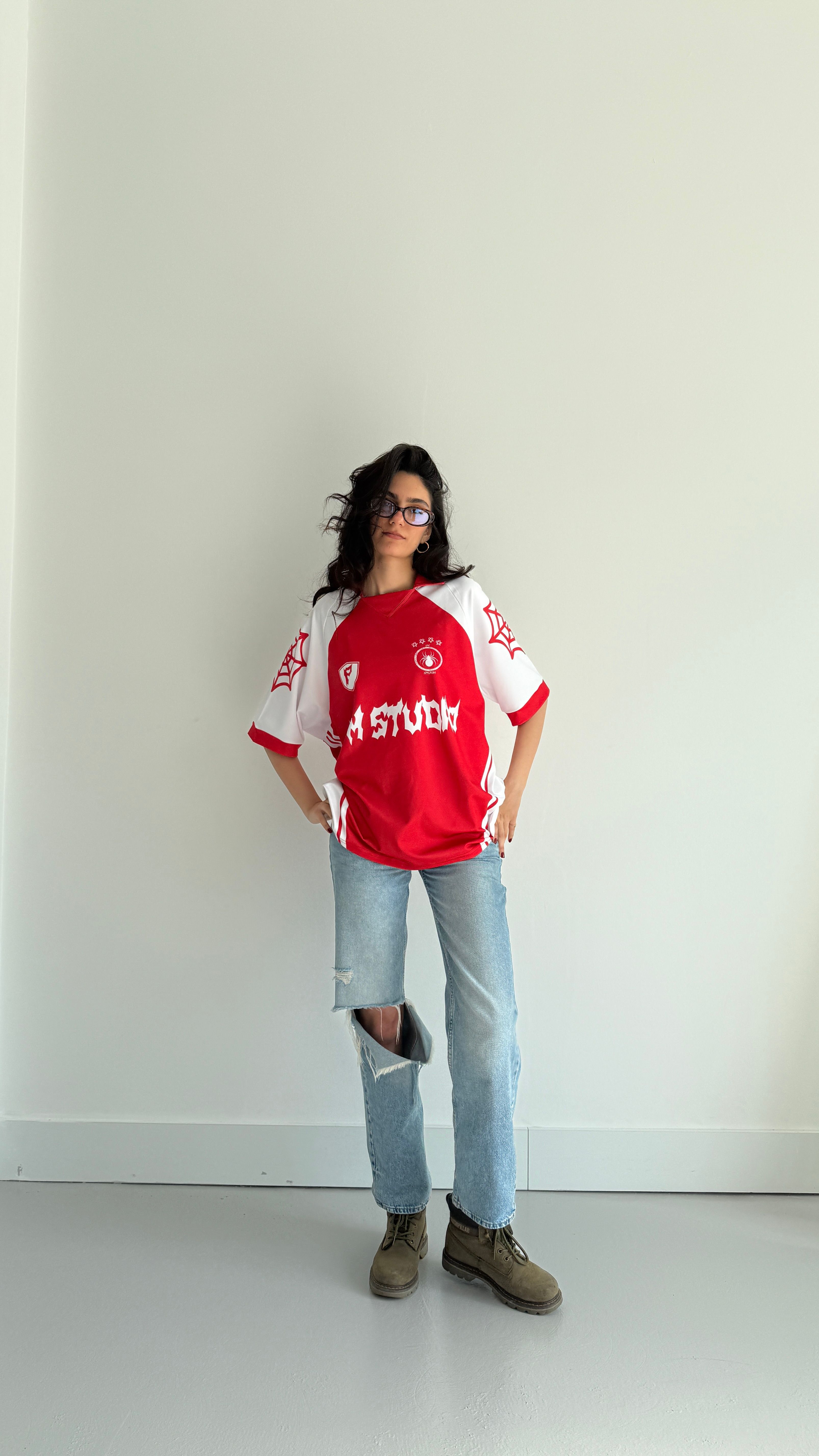 Pm Studio Red Oversize Polo Yaka Forma 