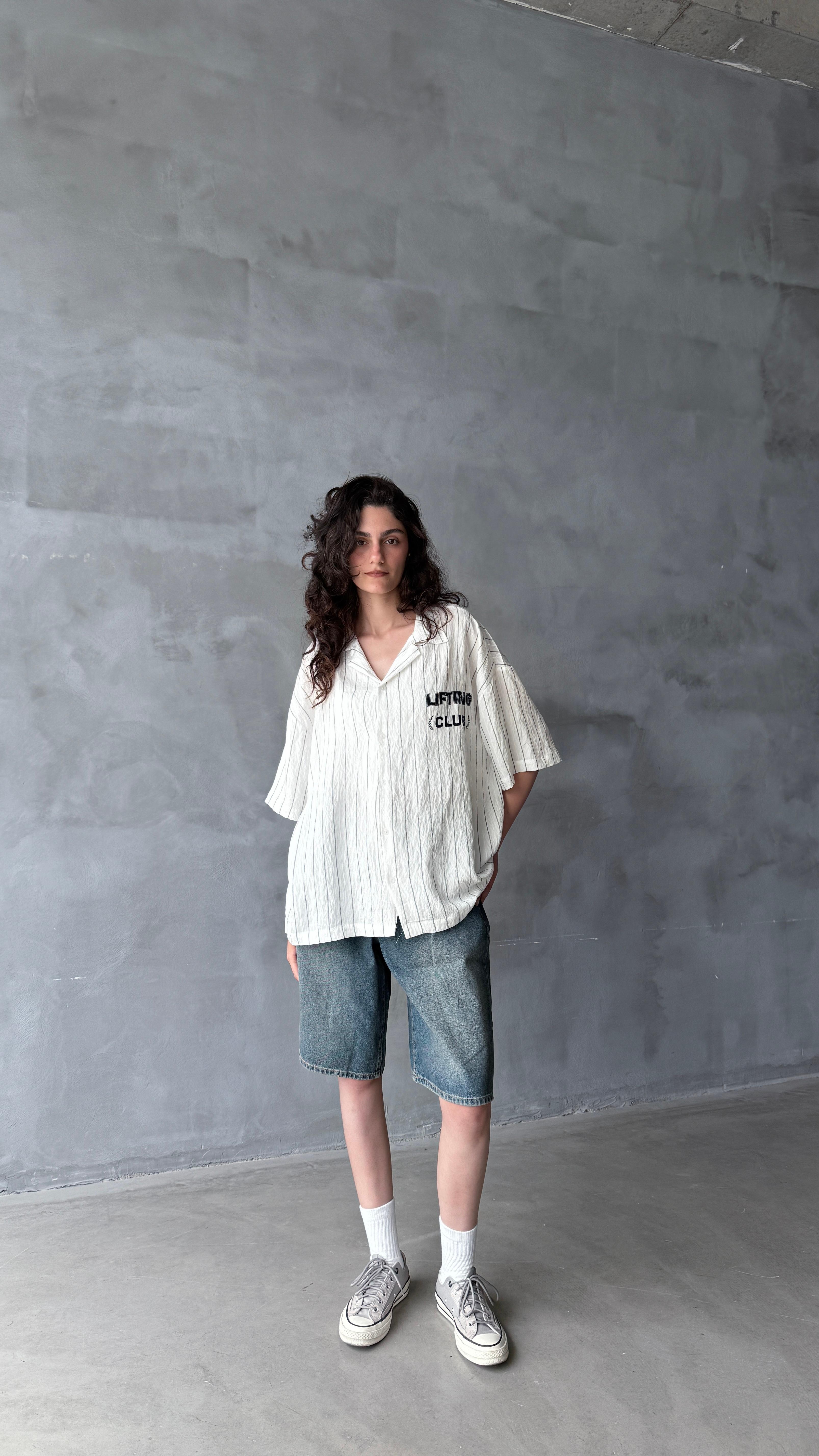 Beyaz Lifting Club Oversize Keten Gömlek 