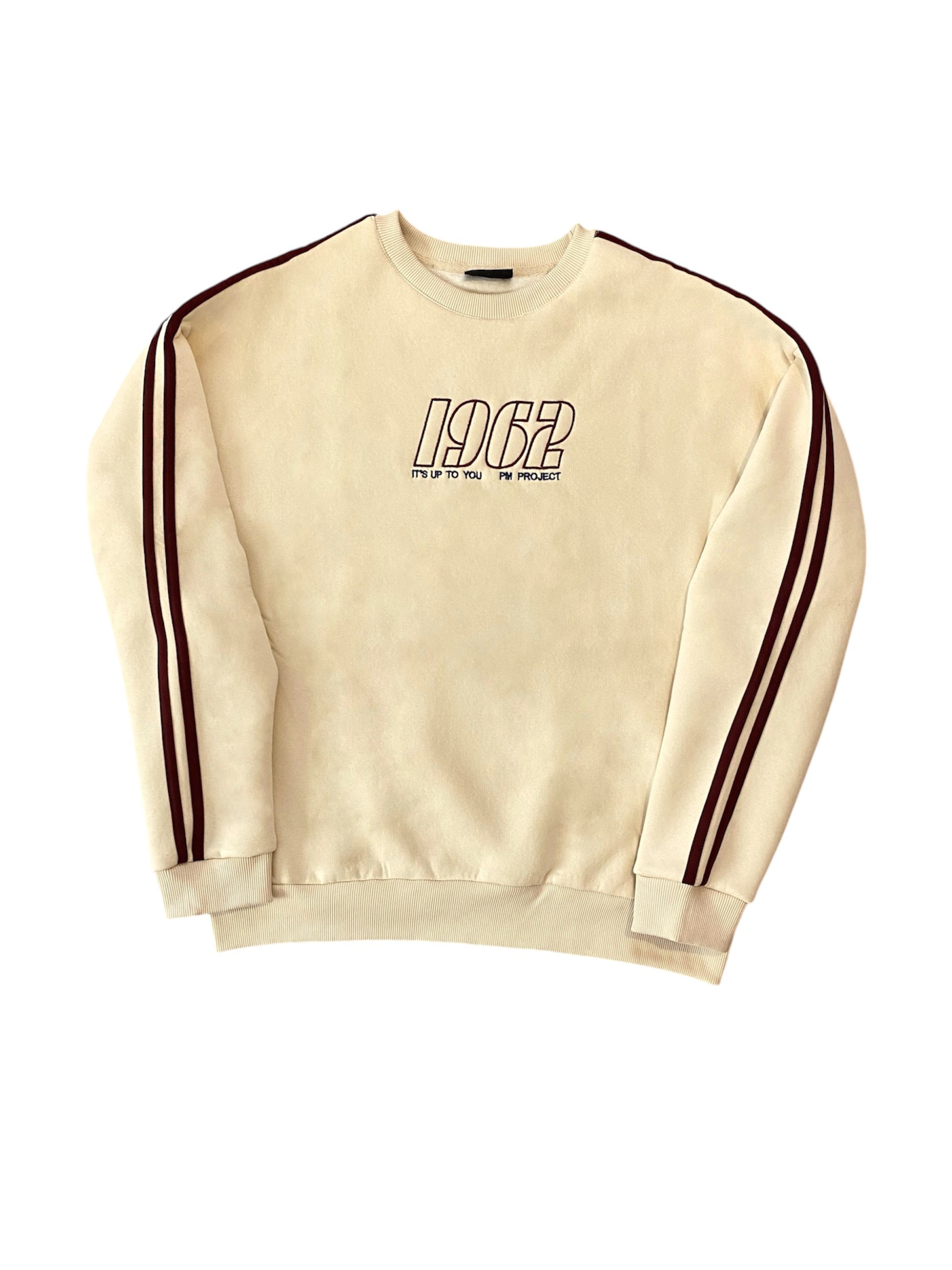 1962 Bej Şerit Detay Nakış İşlemeli Oversize Sweatshirt